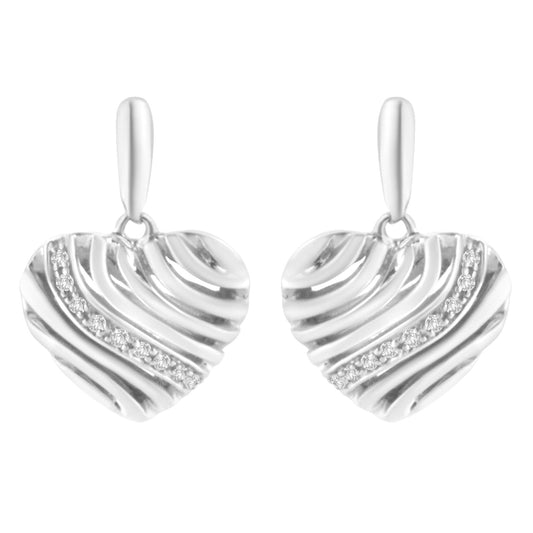 Sterling Silver Heart Diamond Accent Puff Earrings (I-J, I1-I2)-0