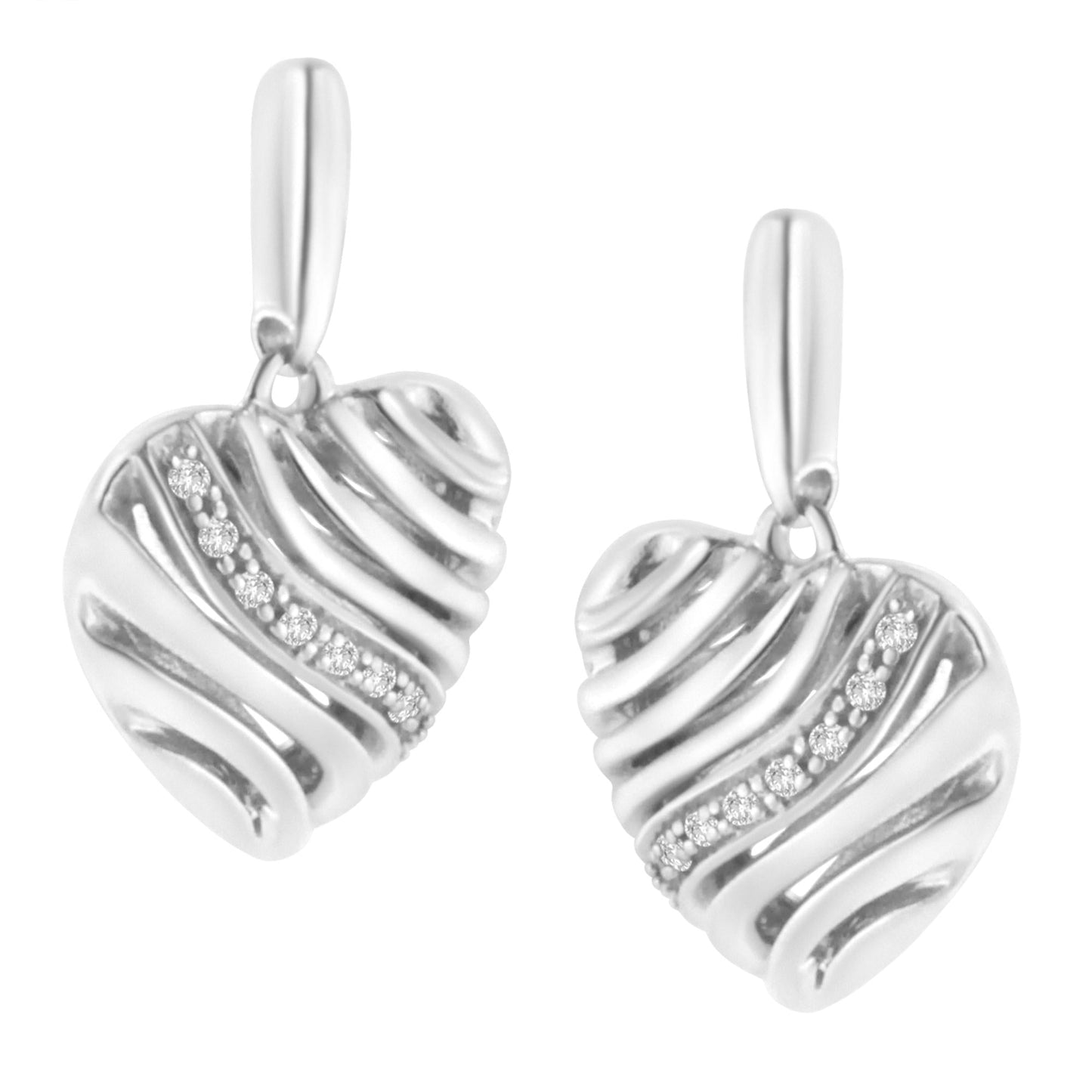 Sterling Silver Heart Diamond Accent Puff Earrings (I-J, I1-I2)-3