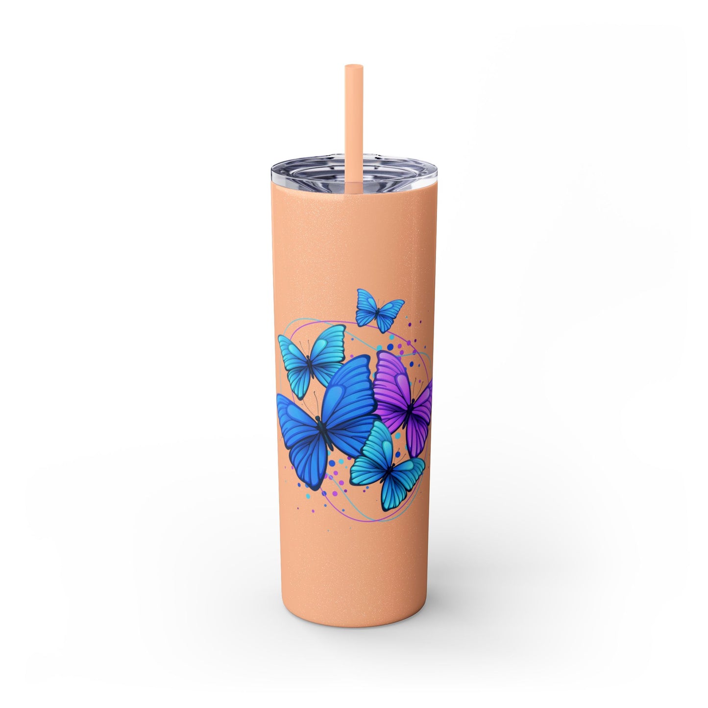 Butterfly Design Skinny Tumbler with Straw - 20oz Travel Mug