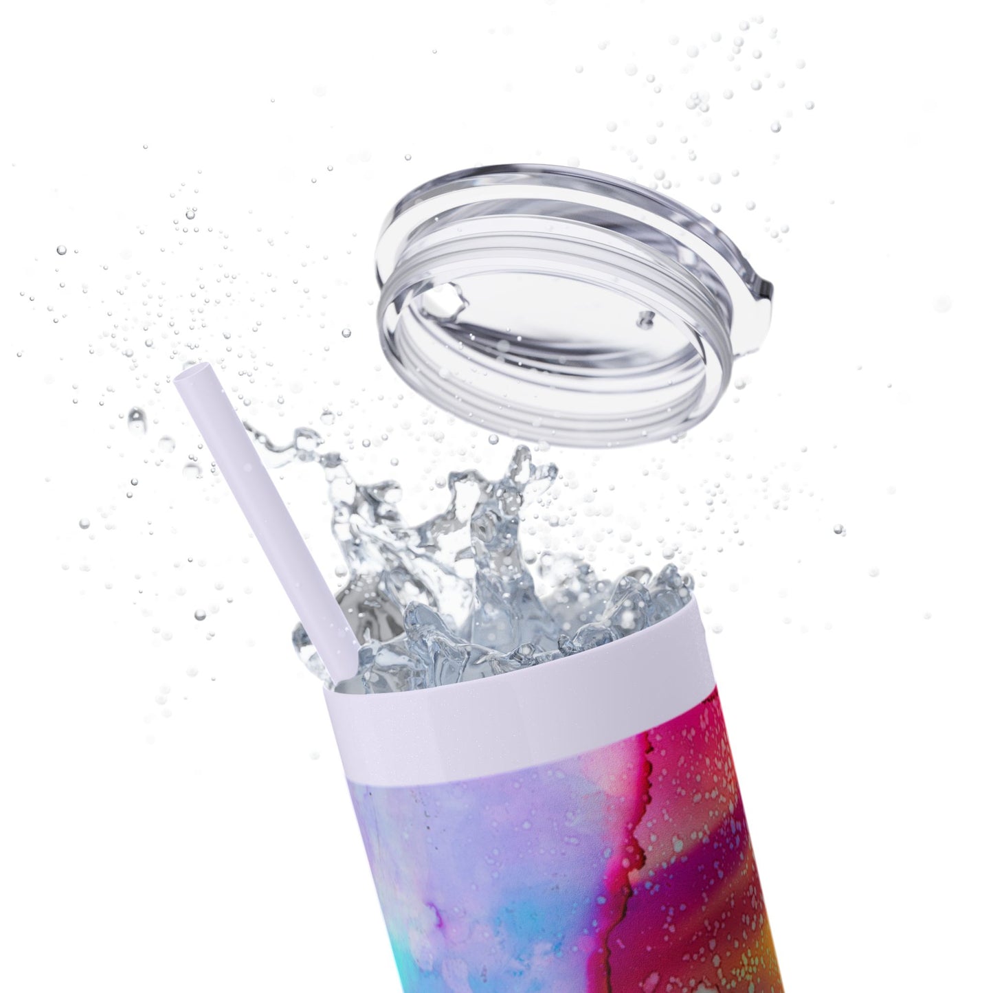 Beautiful Watercolor Splatter Skinny Tumbler with Straw - 20oz, Vibrant Colorful Drinkware for Every Occasion, Perfect Gift for Friends, Reusable Travel Mug, Water [...]