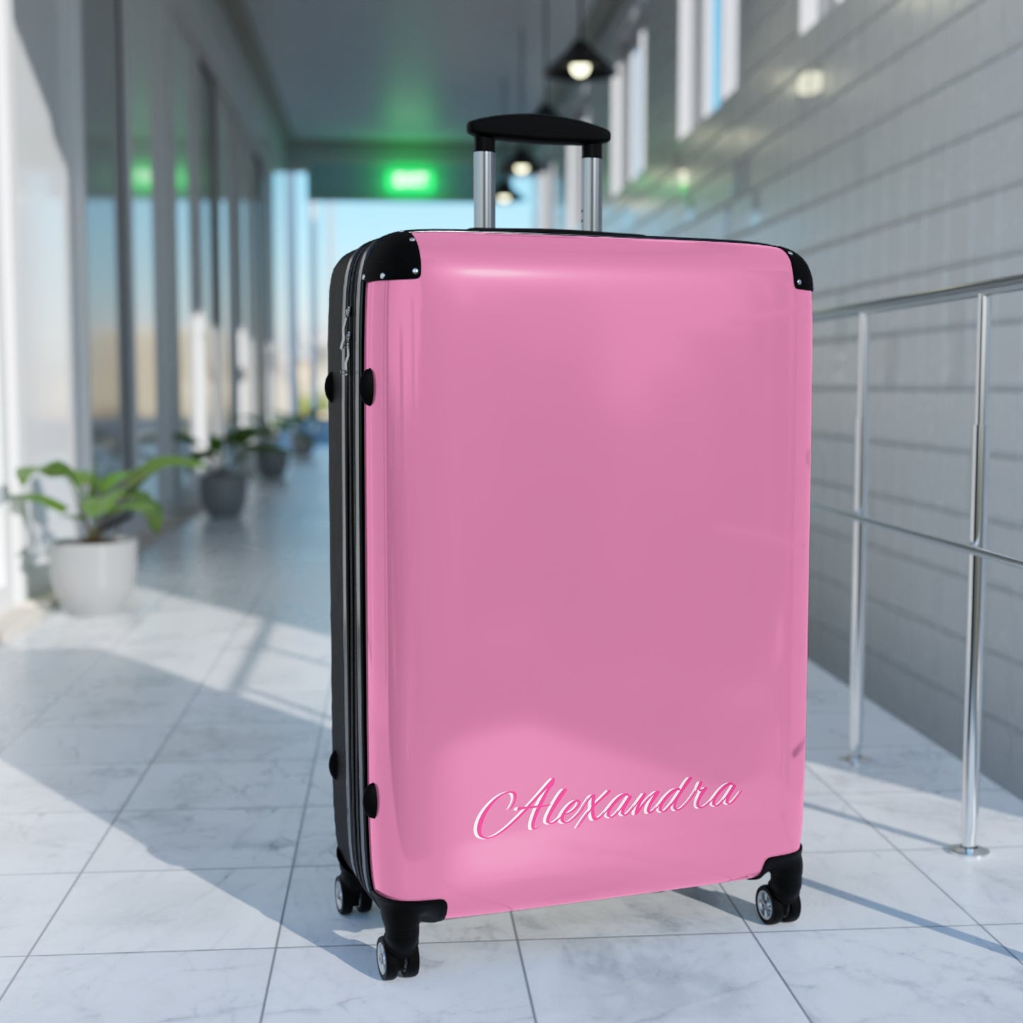 Personalized Name Solid Pink Suitcase, Carry-On Luggage, Hard Shell Spinner