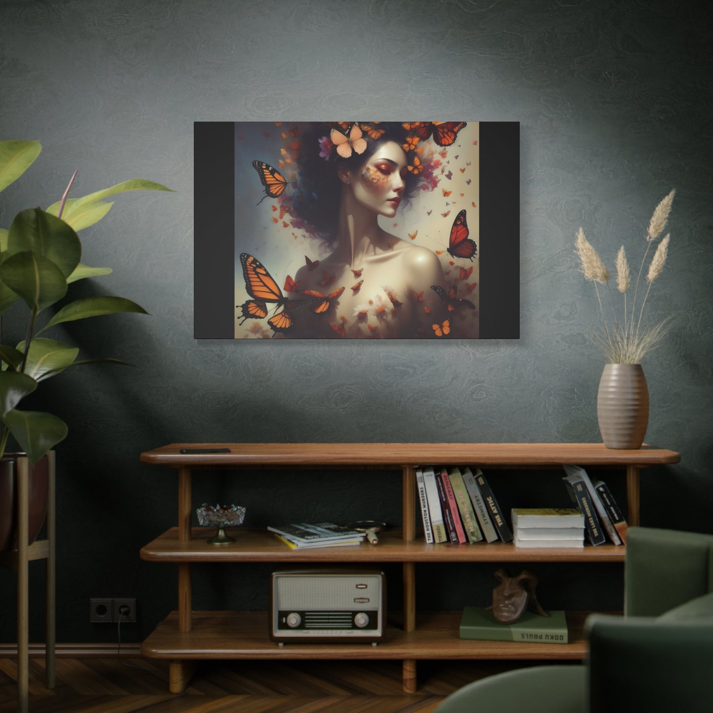 Canvas Wall Art - Butterfly Woman Print, Floral Home Decor, Unique Gift for Nature Lovers, Birthday Decoration, Whimsical Art