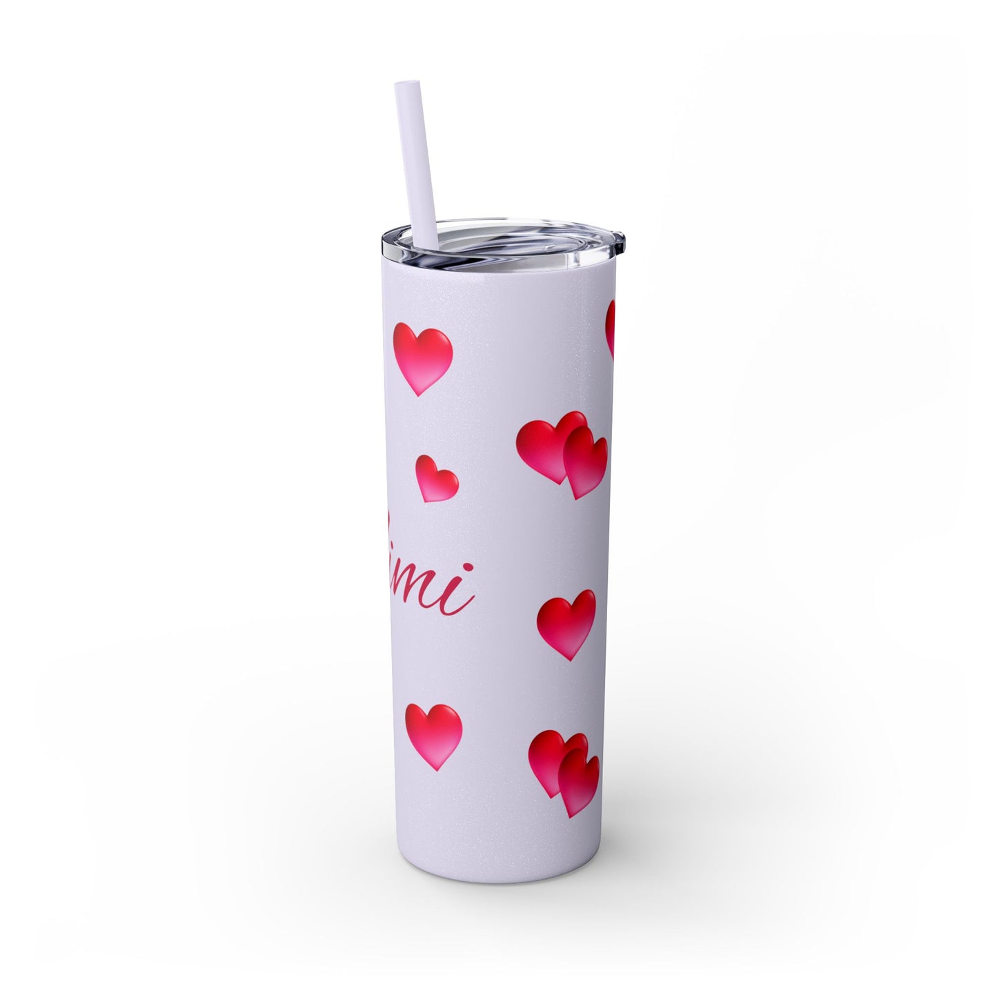 Gepasmaakte Glitter 20oz Dun Tumbler met Pienk Hartpatroon — [Jou Naam Hier]