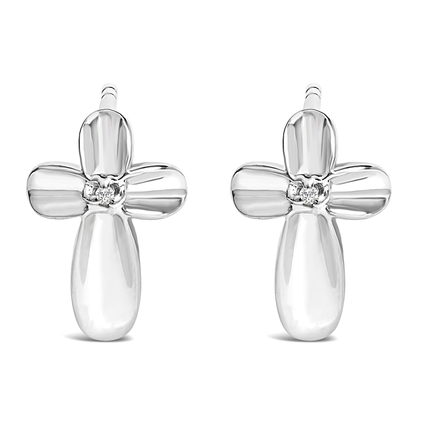 .925 Sterling Silver Prong Set Diamond Accent Floral Cross Stud Earring (I-J Color, I1-I2 Clarity)-0