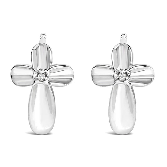 .925 Sterling Silver Prong Set Diamond Accent Floral Cross Stud Earring (I-J Color, I1-I2 Clarity)-0