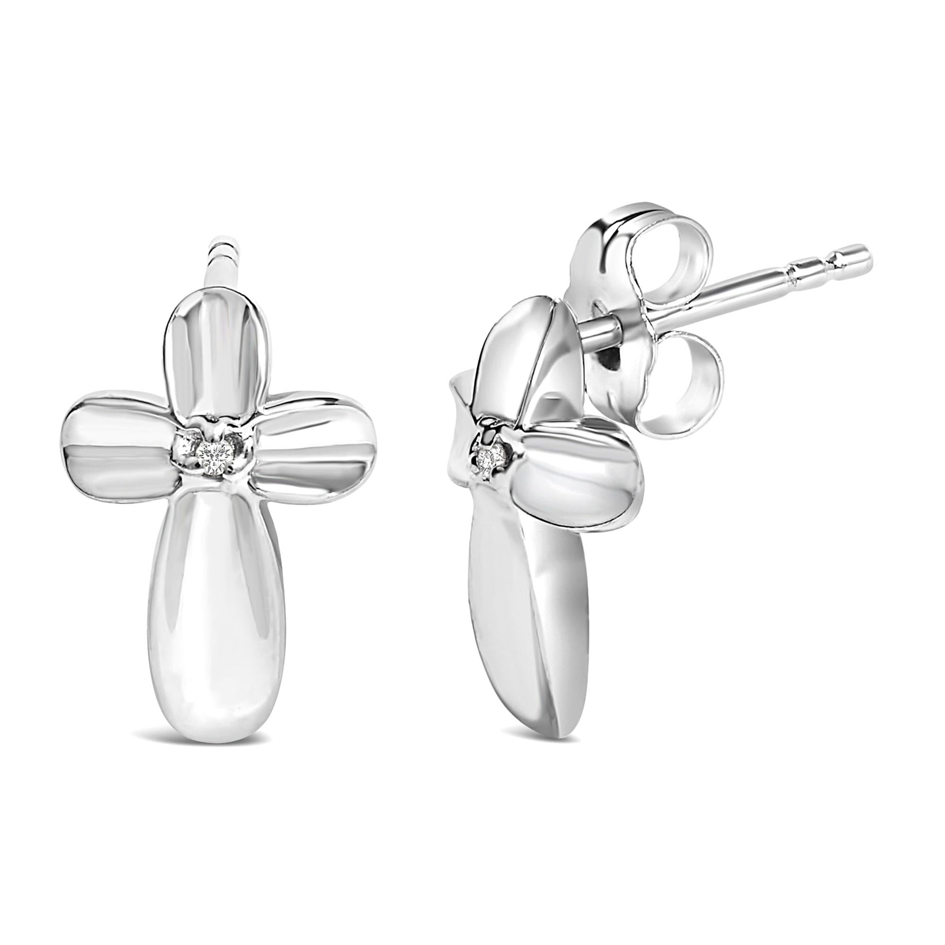 .925 Sterling Silver Prong Set Diamond Accent Floral Cross Stud Earring (I-J Color, I1-I2 Clarity)-1