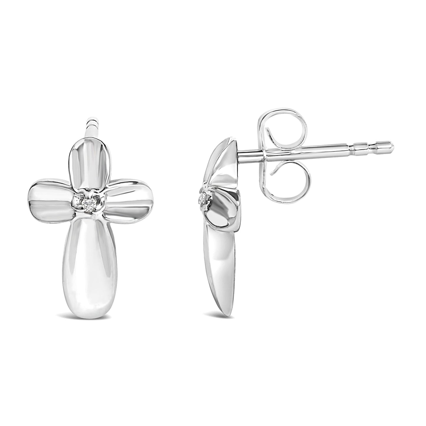 .925 Sterling Silver Prong Set Diamond Accent Floral Cross Stud Earring (I-J Color, I1-I2 Clarity)-3