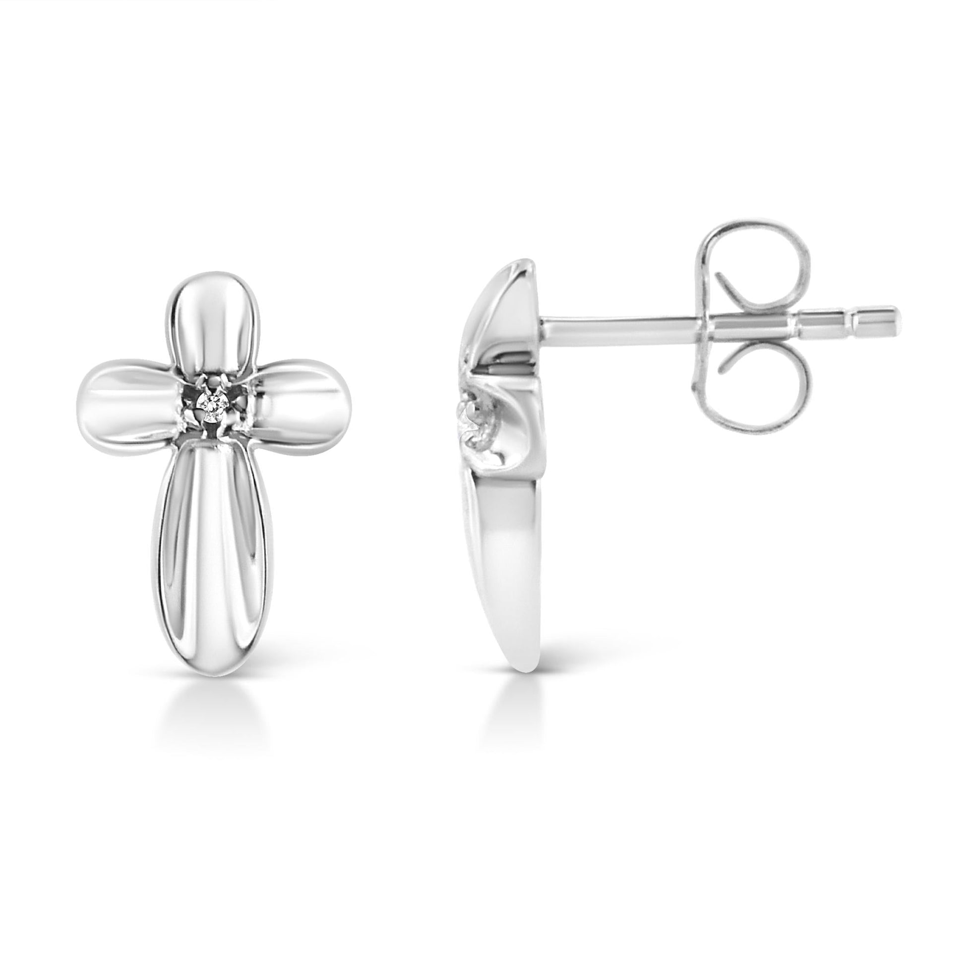 .925 Sterling Silver Prong Set Diamond Accent Floral Cross Stud Earring (I-J Color, I1-I2 Clarity)-4