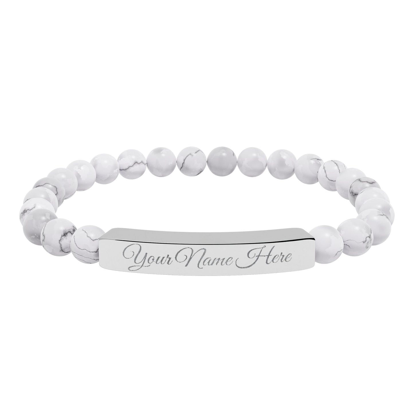 Engraved Natural Stone Bracelet, Personalized Gift for Her, Meaningful Jewelry, Stretch Beaded Bracelet, Inspirational Gift