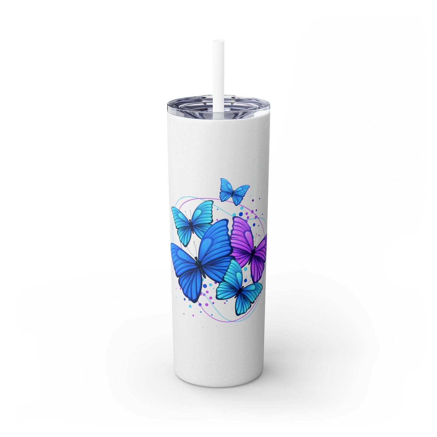Butterfly Design Skinny Tumbler with Straw - 20oz Travel Mug