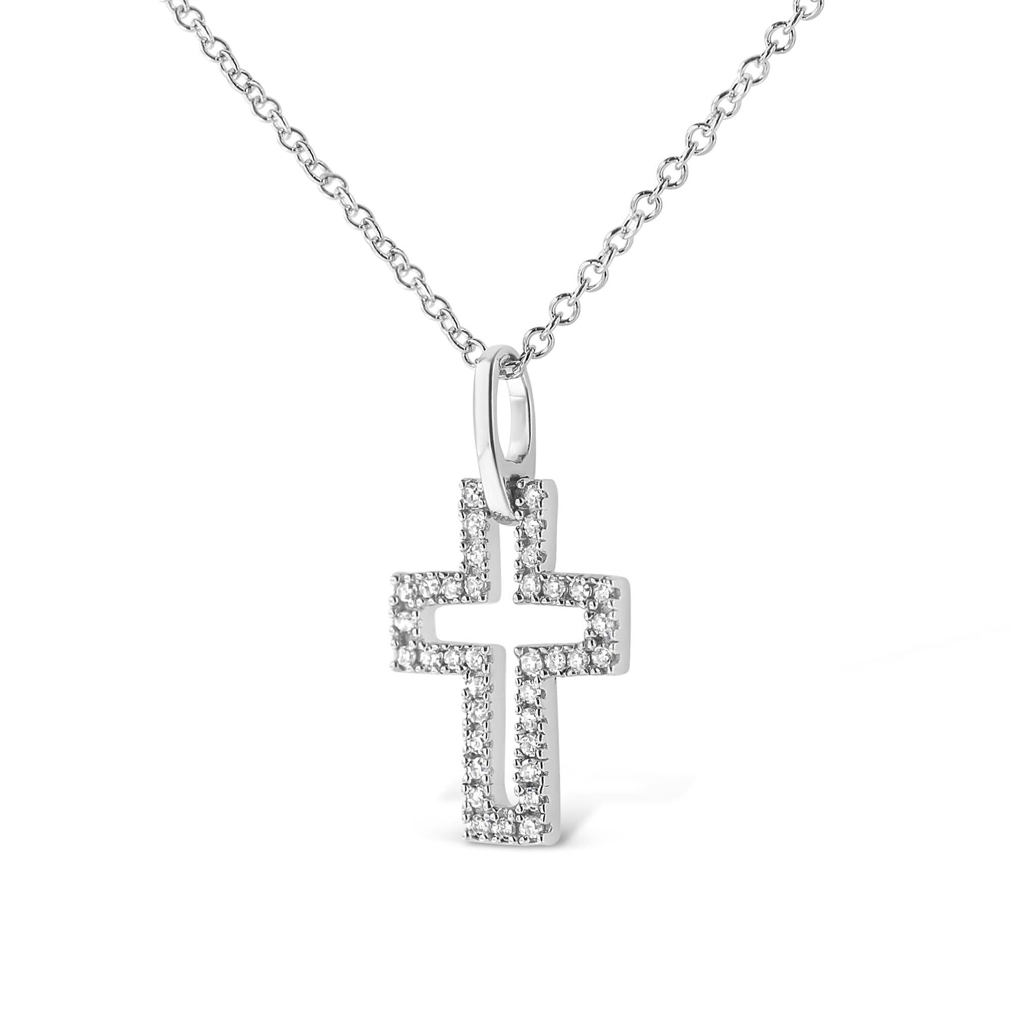 .925 Sterling Silver 1/10 cttw Pave-Set Round-Cut Diamond Open Cross 18" Pendant Necklace (I-J Color, I1-2 Clarity)-3