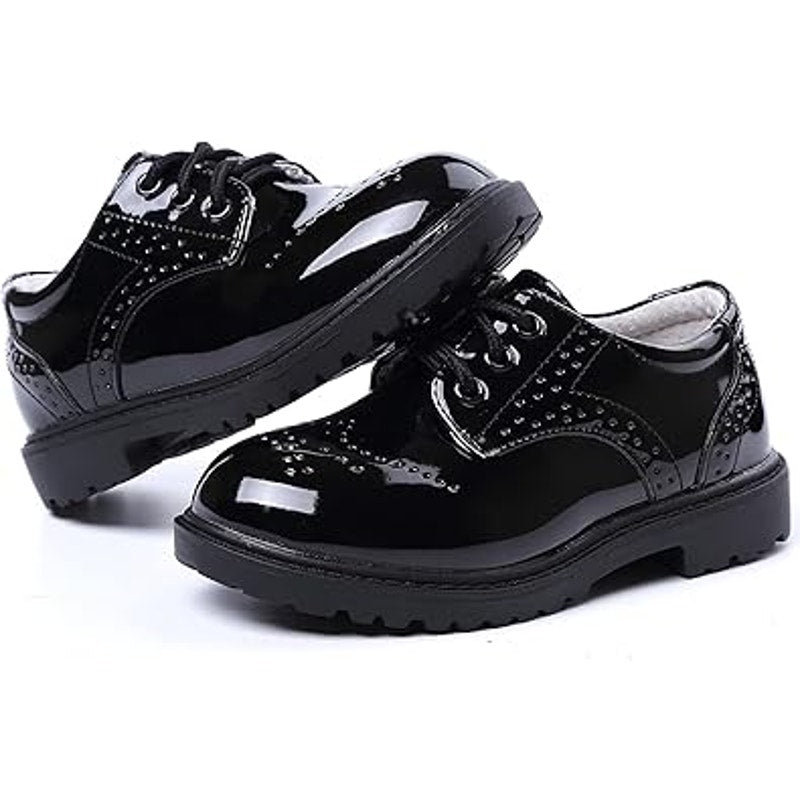 Dadawen Little Boys Size 1.5 Black Lace Up Faux Leather Oxford Dress Shoes