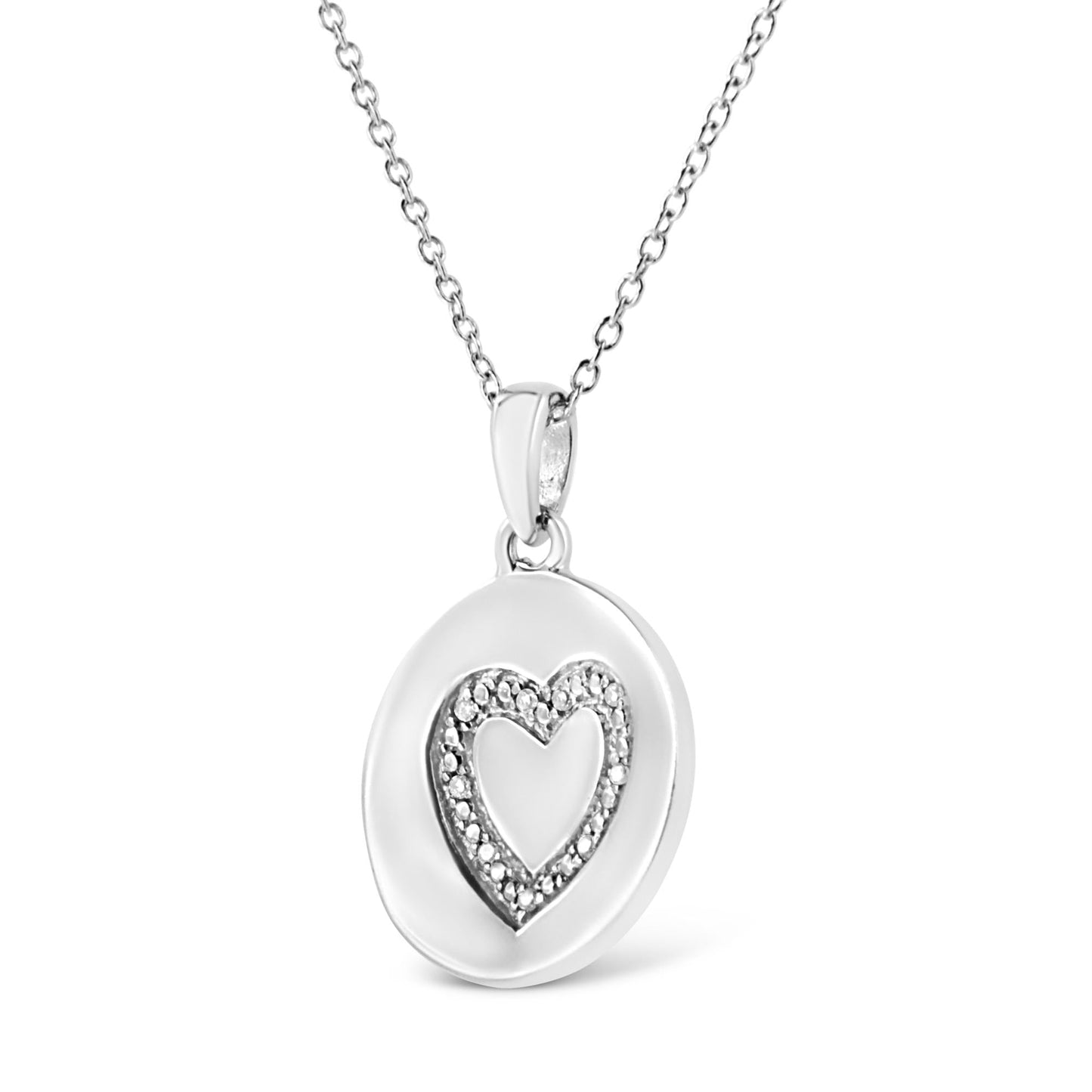 .925 Sterling Silver Prong-Set Diamond Accent Heart Emblemed 18" Pendant Necklace (I-J Color, I1-I2 Clarity)-3