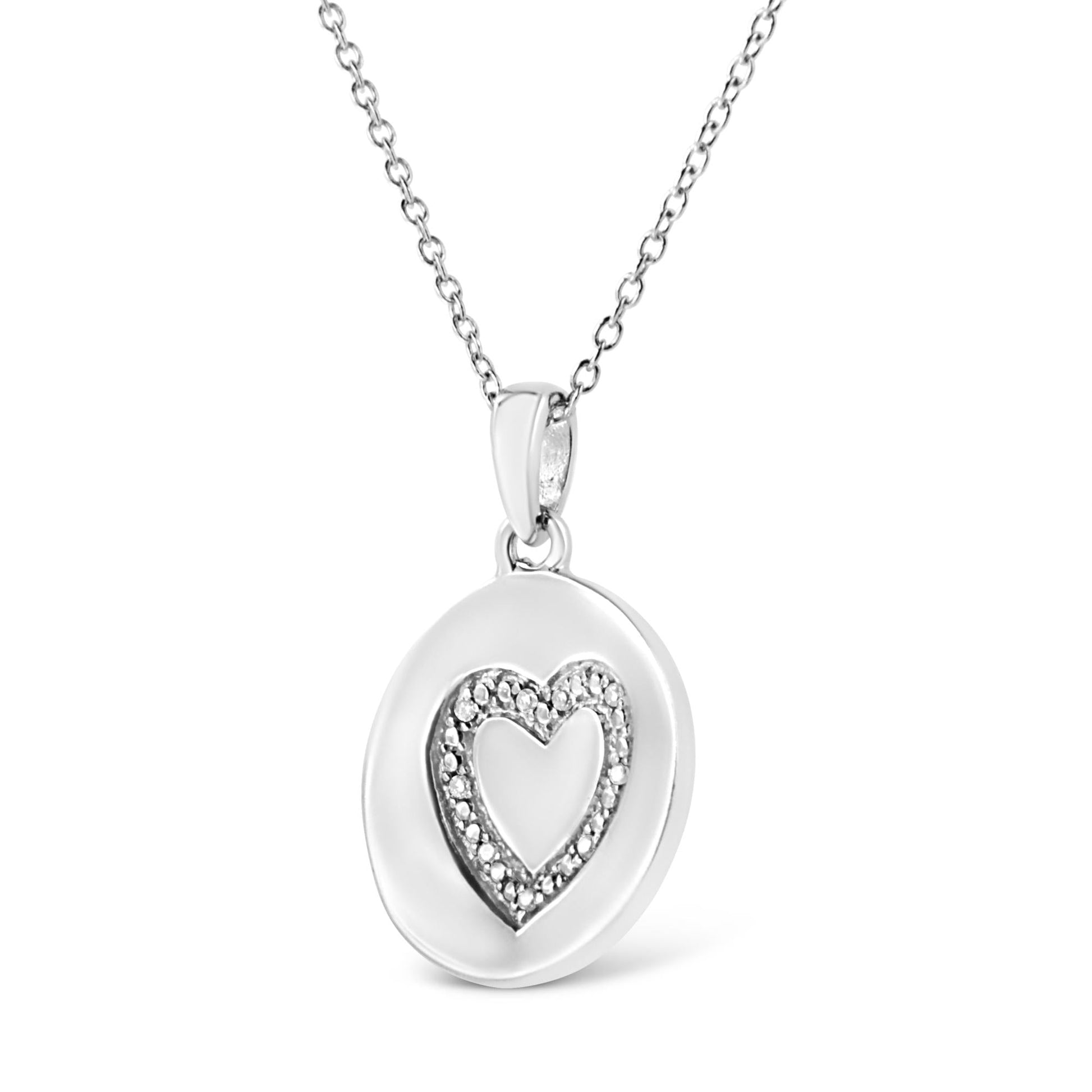 .925 Sterling Silver Prong-Set Diamond Accent Heart Emblemed 18" Pendant Necklace (I-J Color, I1-I2 Clarity)-3