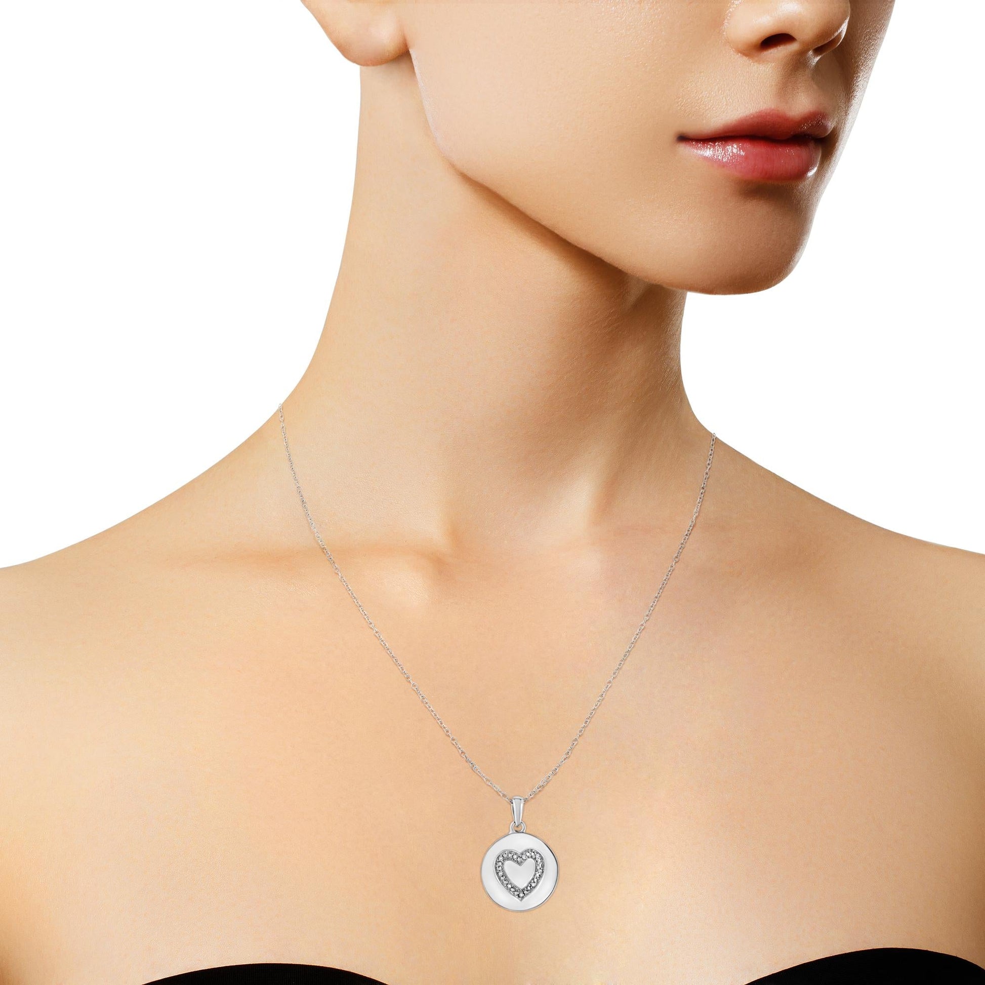 .925 Sterling Silver Prong-Set Diamond Accent Heart Emblemed 18" Pendant Necklace (I-J Color, I1-I2 Clarity)-2