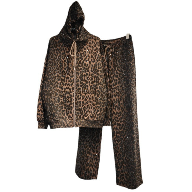 loose diamond hot pressed long sleeved top+casual pants for women