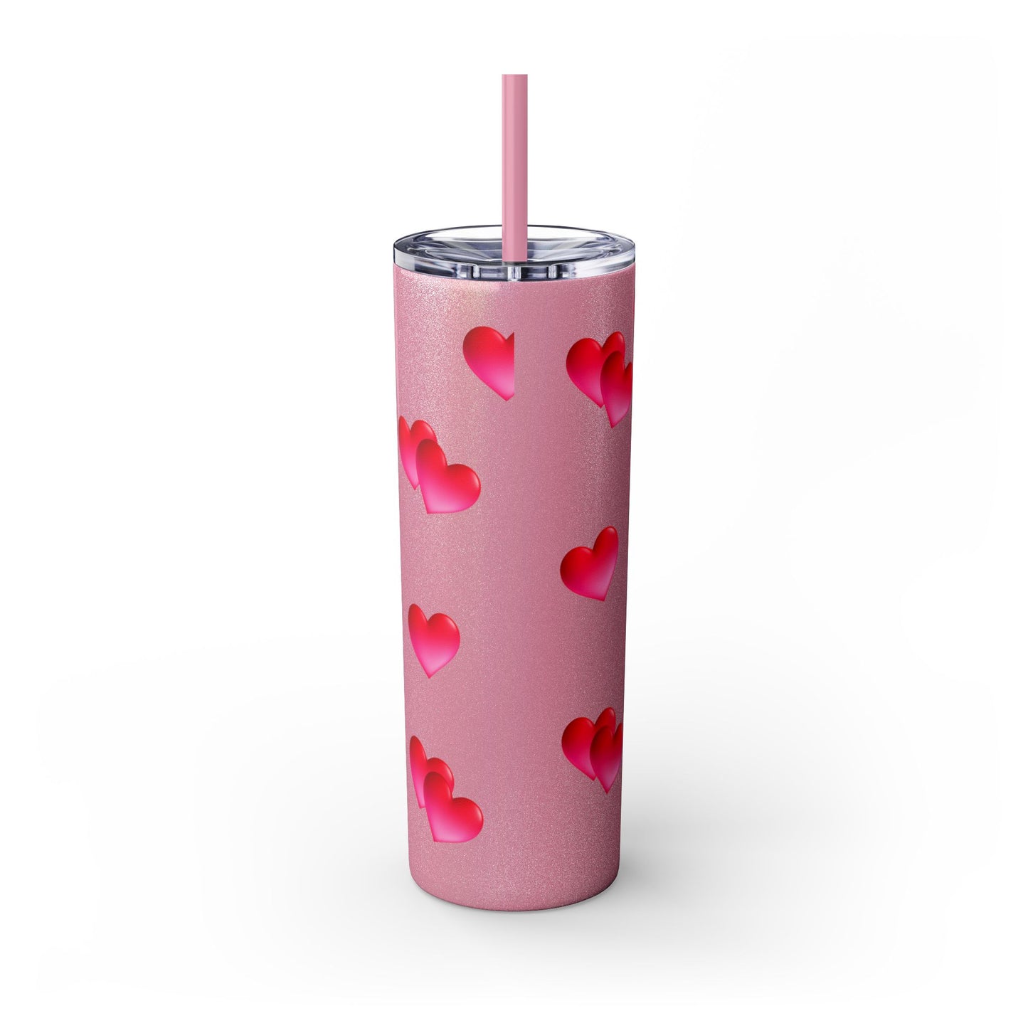 Gepasmaakte Glitter 20oz Dun Tumbler met Pienk Hartpatroon — [Jou Naam Hier]
