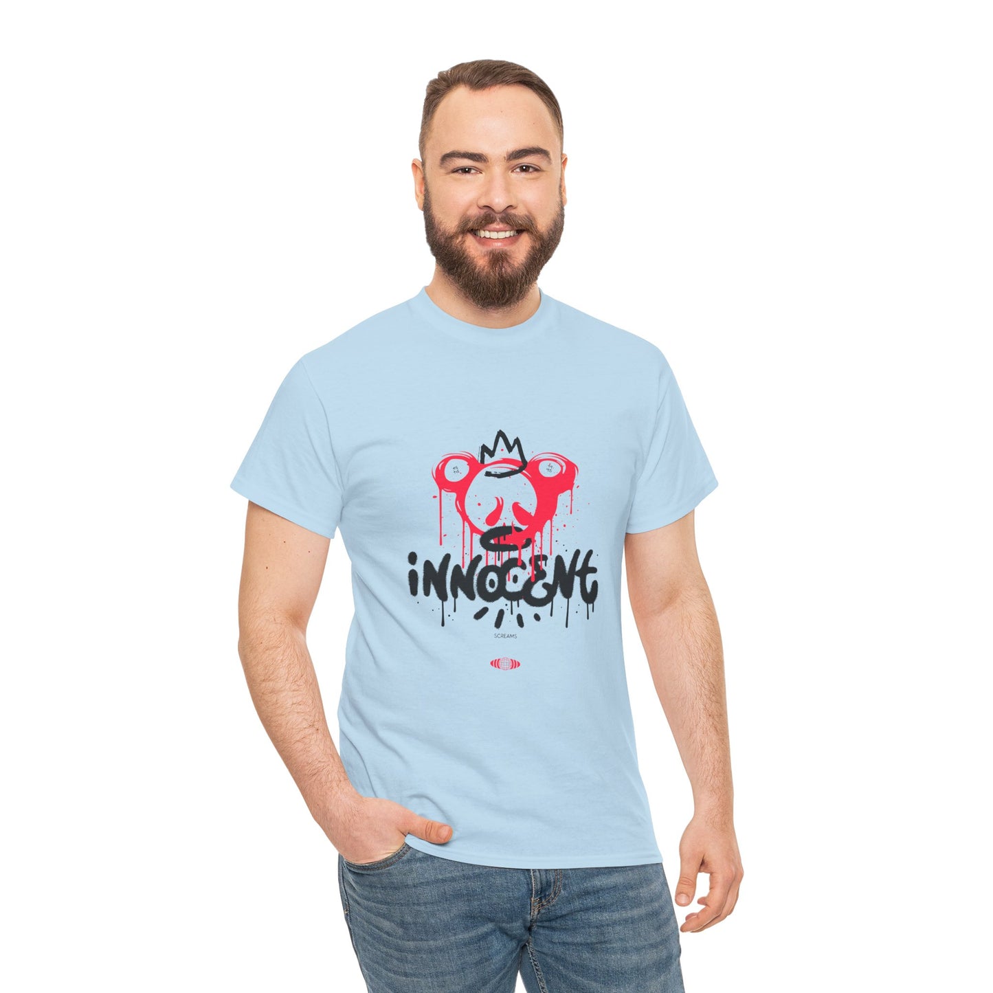 Edgy Graphic Tee: 'Innocent' Design, Urban Fashion, Streetwear, Unisex Cotton T-Shirt, Music Festivals, Casual Wear