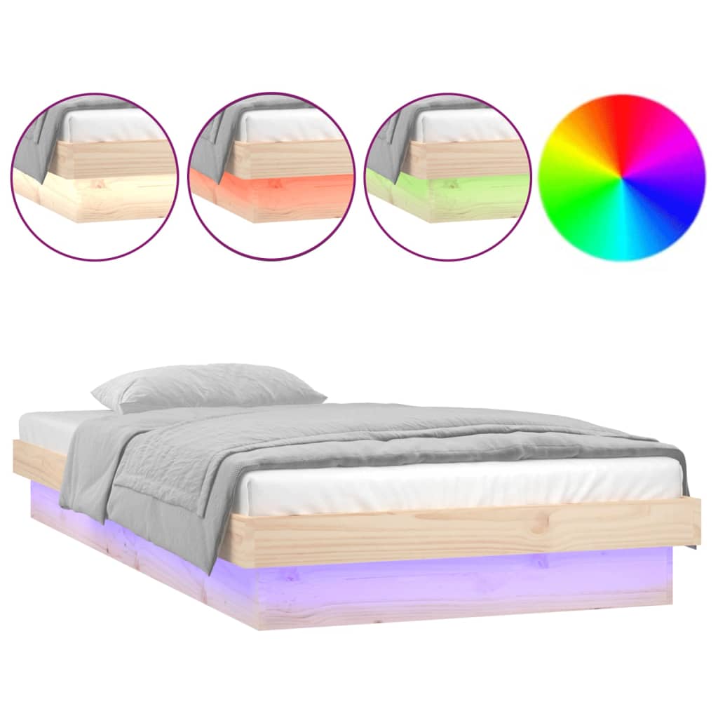 NNEVL LED Bed Frame 92x187 cm Single Bed Size Solid Wood-3