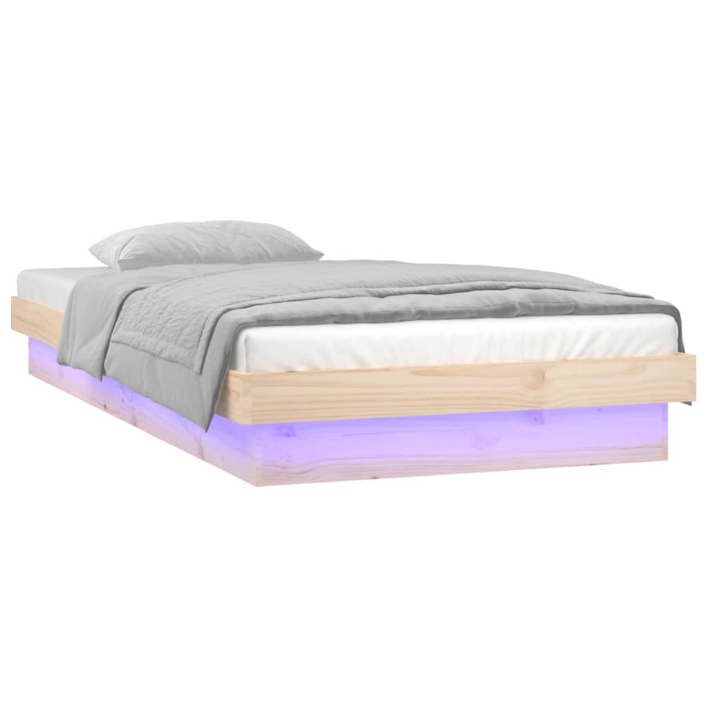 NNEVL LED Bed Frame 92x187 cm Single Bed Size Solid Wood-4