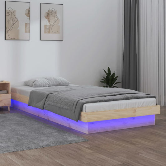 NNEVL LED Bed Frame 92x187 cm Single Bed Size Solid Wood-0