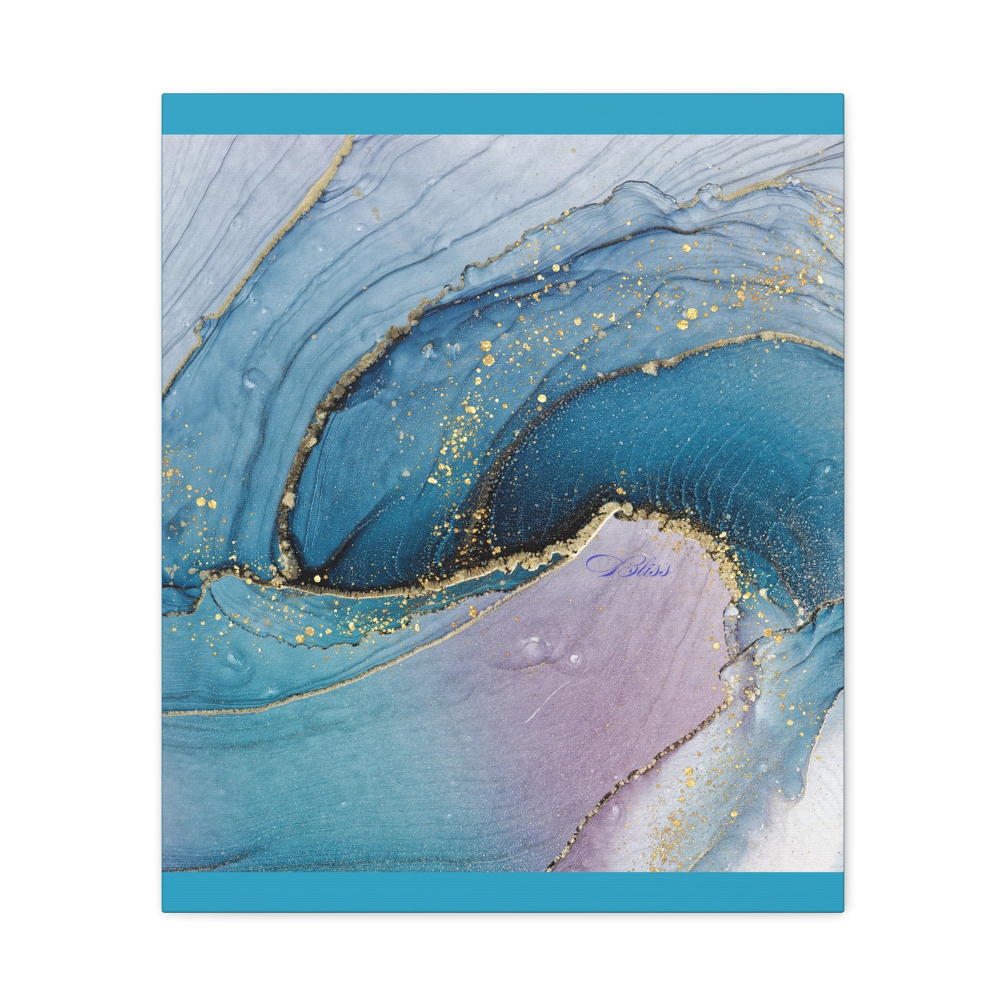 Canvas Wall Art, Abstract Ocean Wave, Modern Decor, Home Office, Gift for Her, Blue Gold Artwork, Living Room Wall Decor