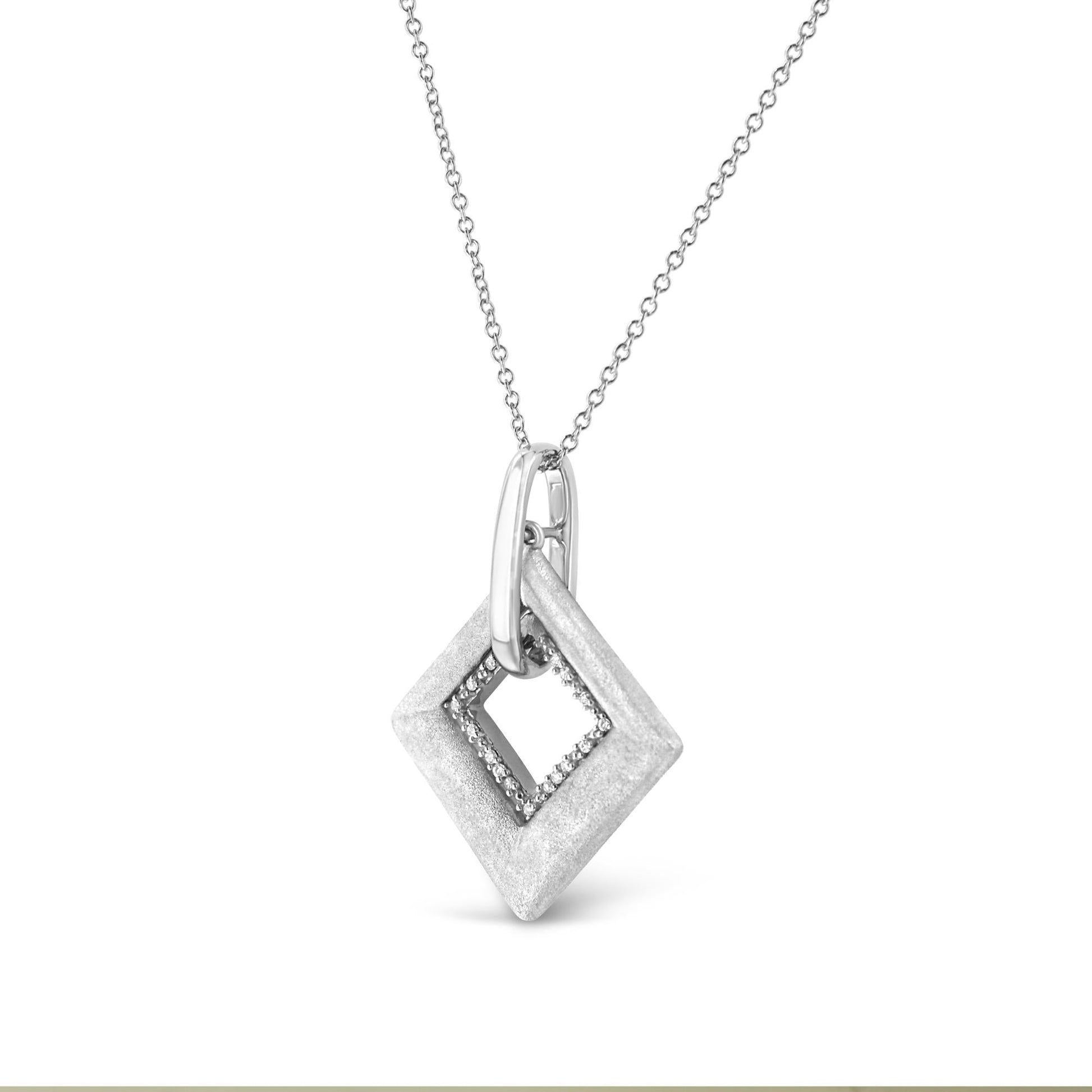 .925 Sterling Silver Pave-Set Diamond Accent Kite Shape 18" Pendant Necklace (I-J Color, I1-I2 Clarity)-3