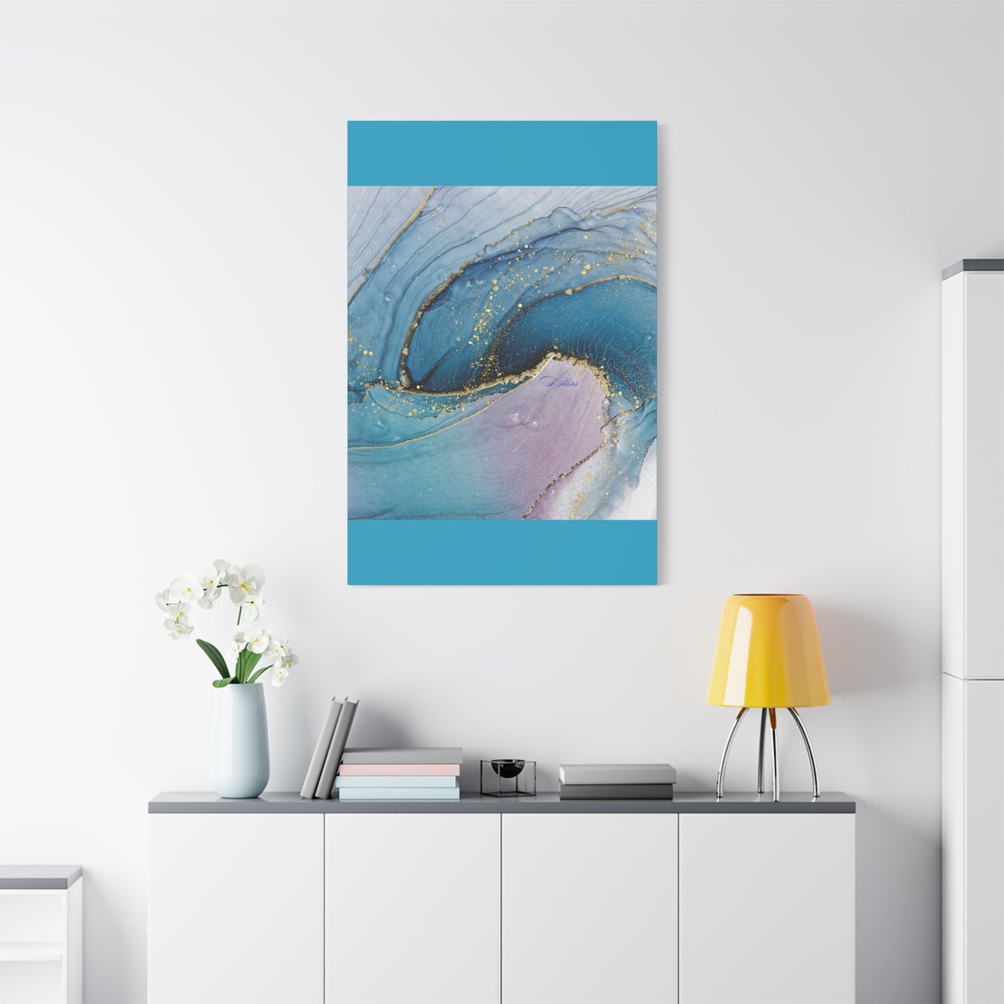 Canvas Wall Art, Abstract Ocean Wave, Modern Decor, Home Office, Gift for Her, Blue Gold Artwork, Living Room Wall Decor
