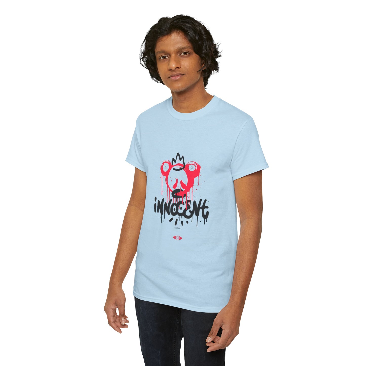 Edgy Graphic Tee: 'Innocent' Design, Urban Fashion, Streetwear, Unisex Cotton T-Shirt, Music Festivals, Casual Wear