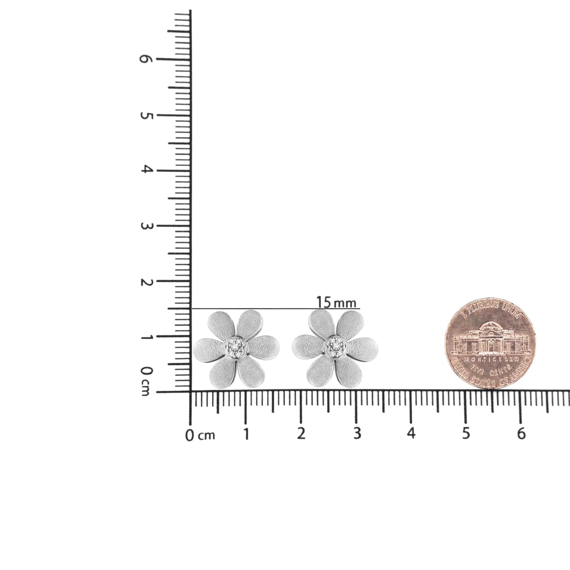 Matte Finished .925 Sterling Silver Diamond Accent Flower Hoop Stud Earring (I-J Color, I1-I2 Clarity)-4