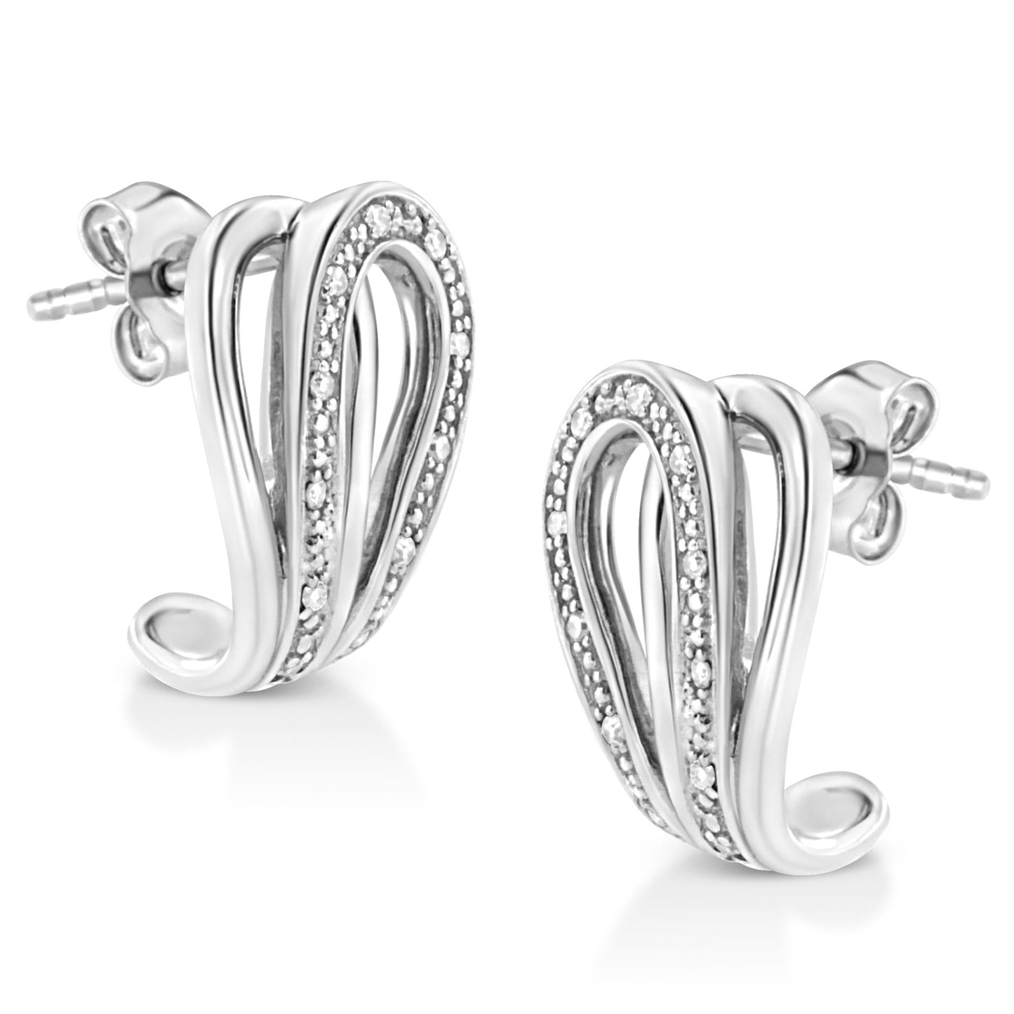 .925 Sterling Silver Pave-Set Diamond Accent Horseshoe Hoop Earring (I-J Color, I1-I2 Clarity)-3