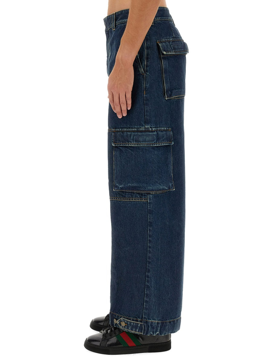 Gucci Men Denim Pants With Gucci Label