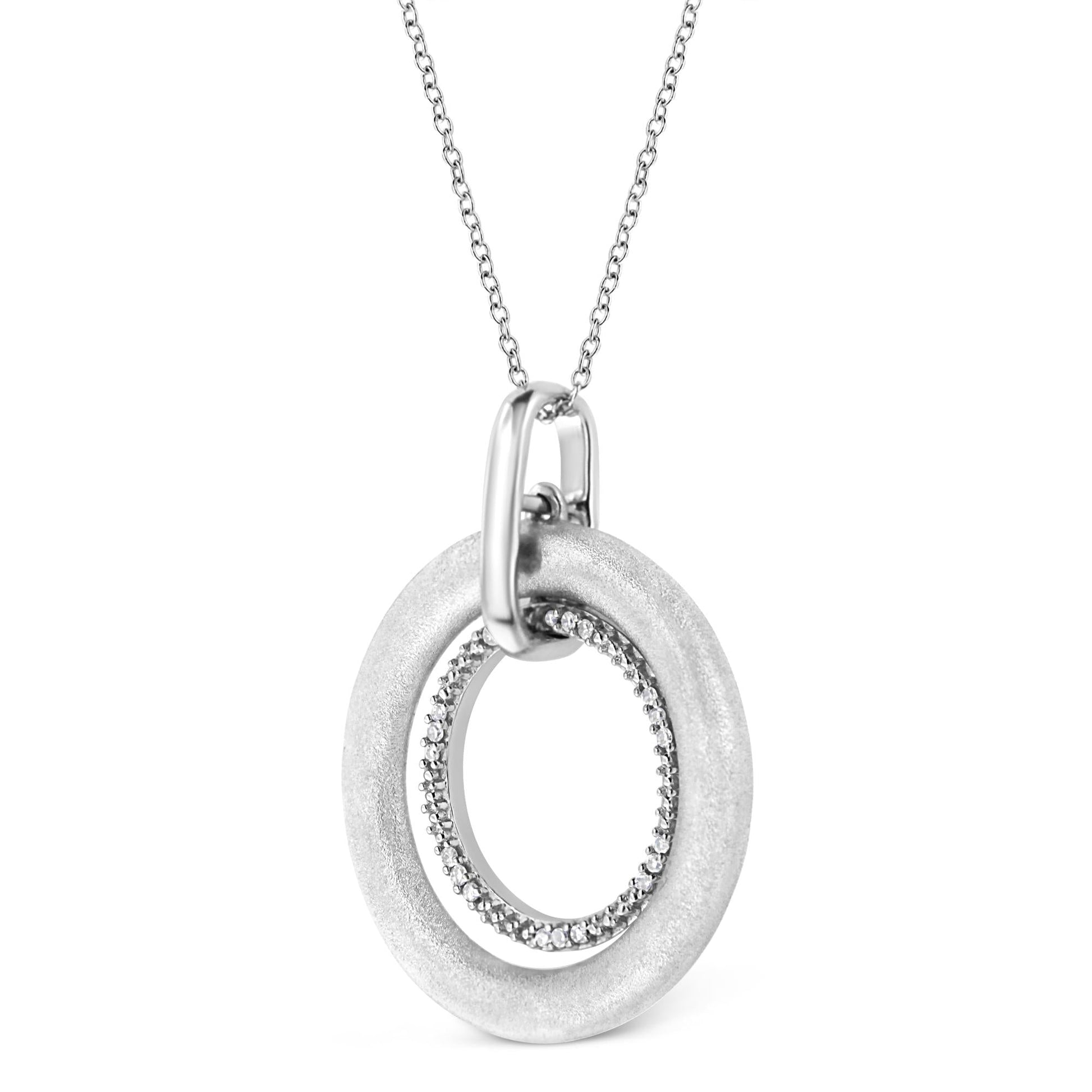 .925 Sterling Silver Prong-Set Diamond Accent Satin Finished Double Circle 18" Pendant Necklace (I-J Color, I1-I2 Clarity)-3