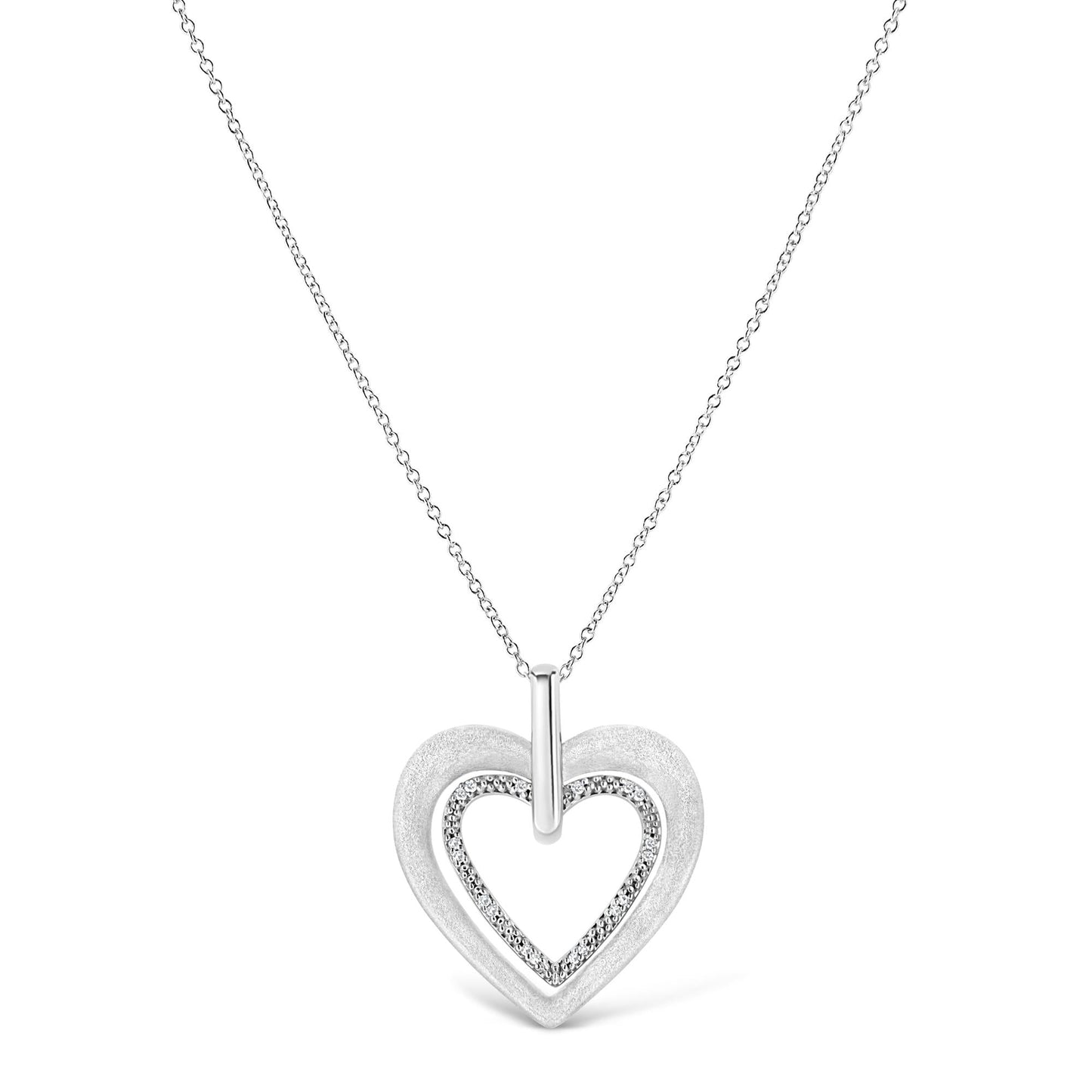 .925 Sterling Silver Prong-Set Diamond Accent Double Heart 18" Pendant Necklace (I-J Color, I1-I2 Clarity)-1