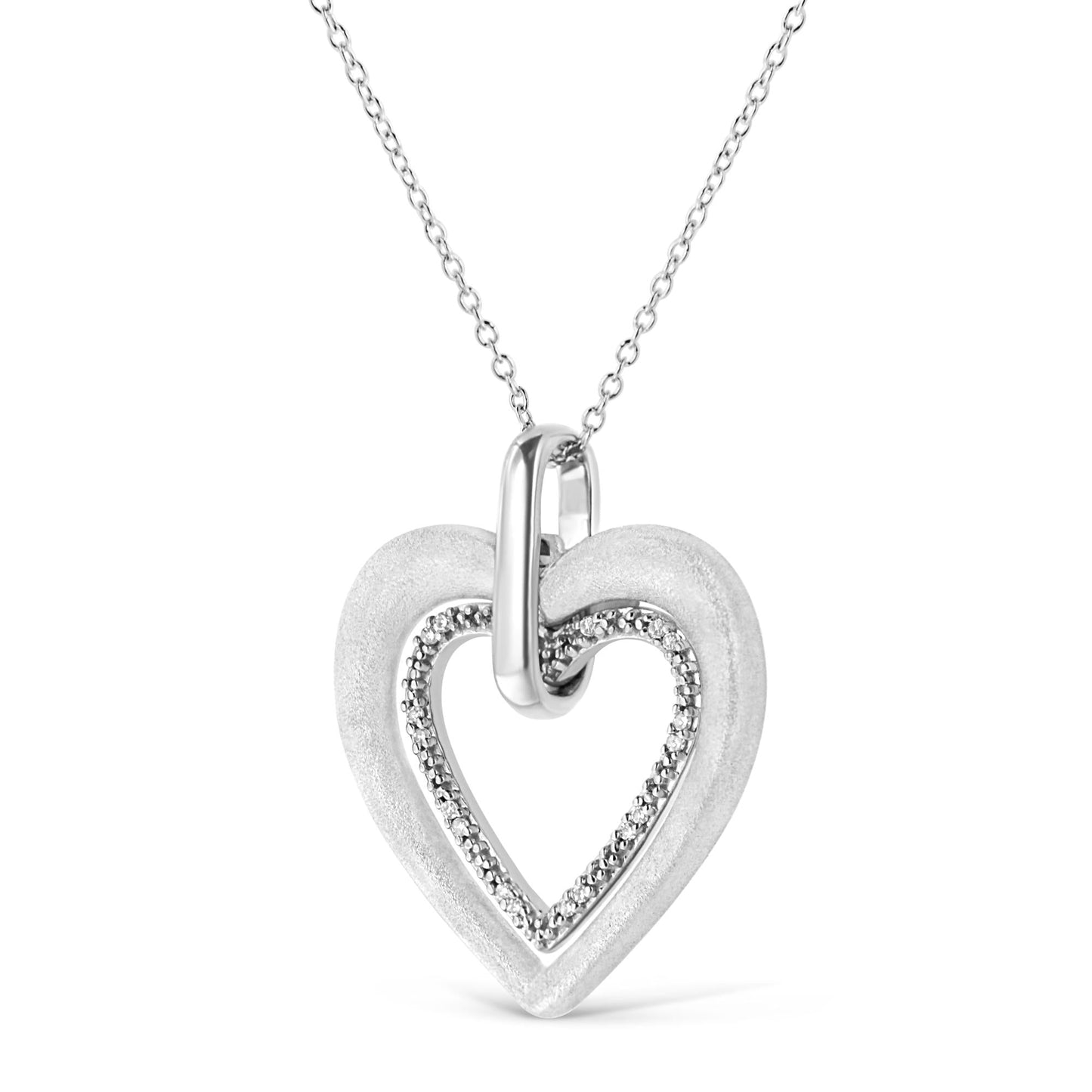 .925 Sterling Silver Prong-Set Diamond Accent Double Heart 18" Pendant Necklace (I-J Color, I1-I2 Clarity)-3