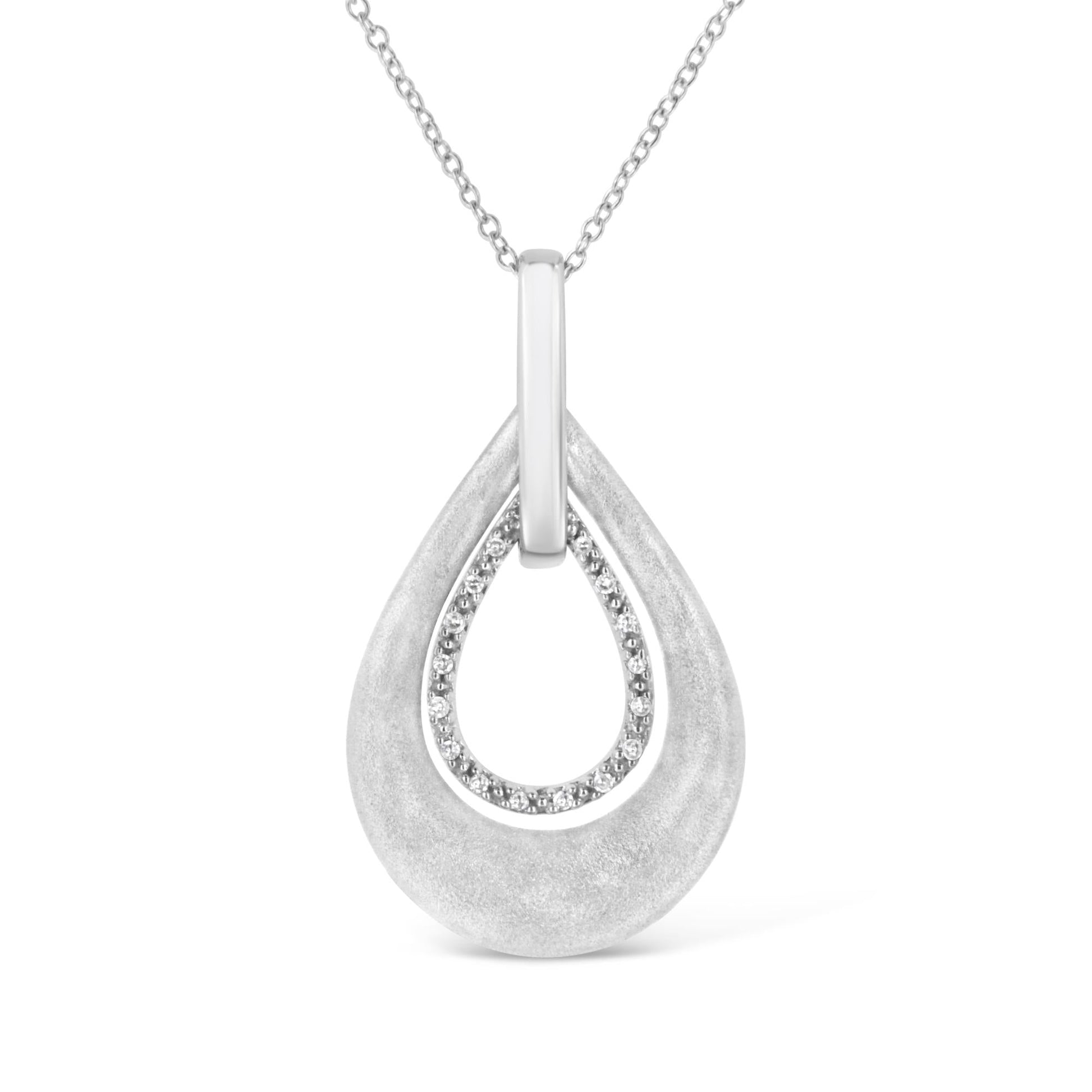.925 Sterling Silver Prong-Set Diamond Accent Fashion Double Drop Design 18" Pendant Necklace (I-J Color, I1-I2 Clarity)-0