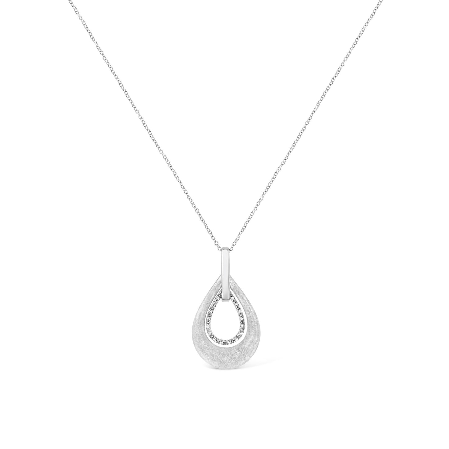 .925 Sterling Silver Prong-Set Diamond Accent Fashion Double Drop Design 18" Pendant Necklace (I-J Color, I1-I2 Clarity)-1