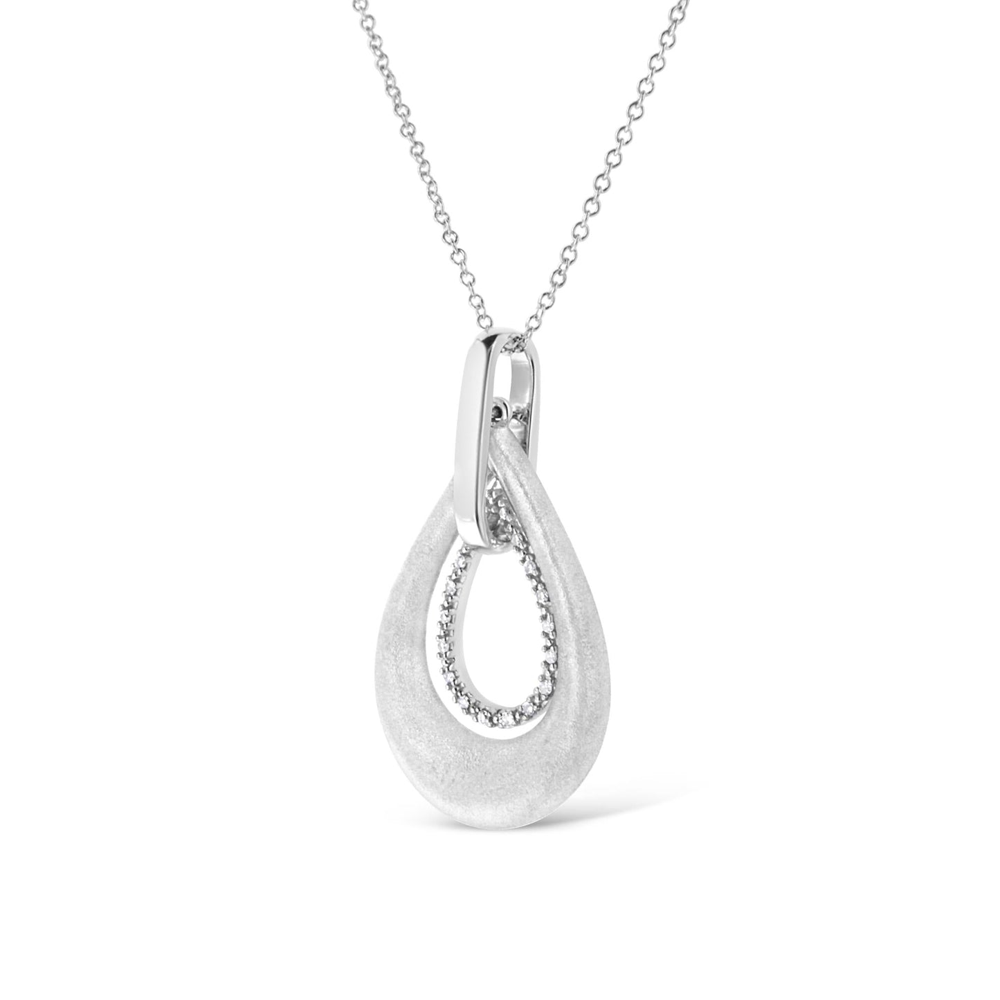 .925 Sterling Silver Prong-Set Diamond Accent Fashion Double Drop Design 18" Pendant Necklace (I-J Color, I1-I2 Clarity)-3