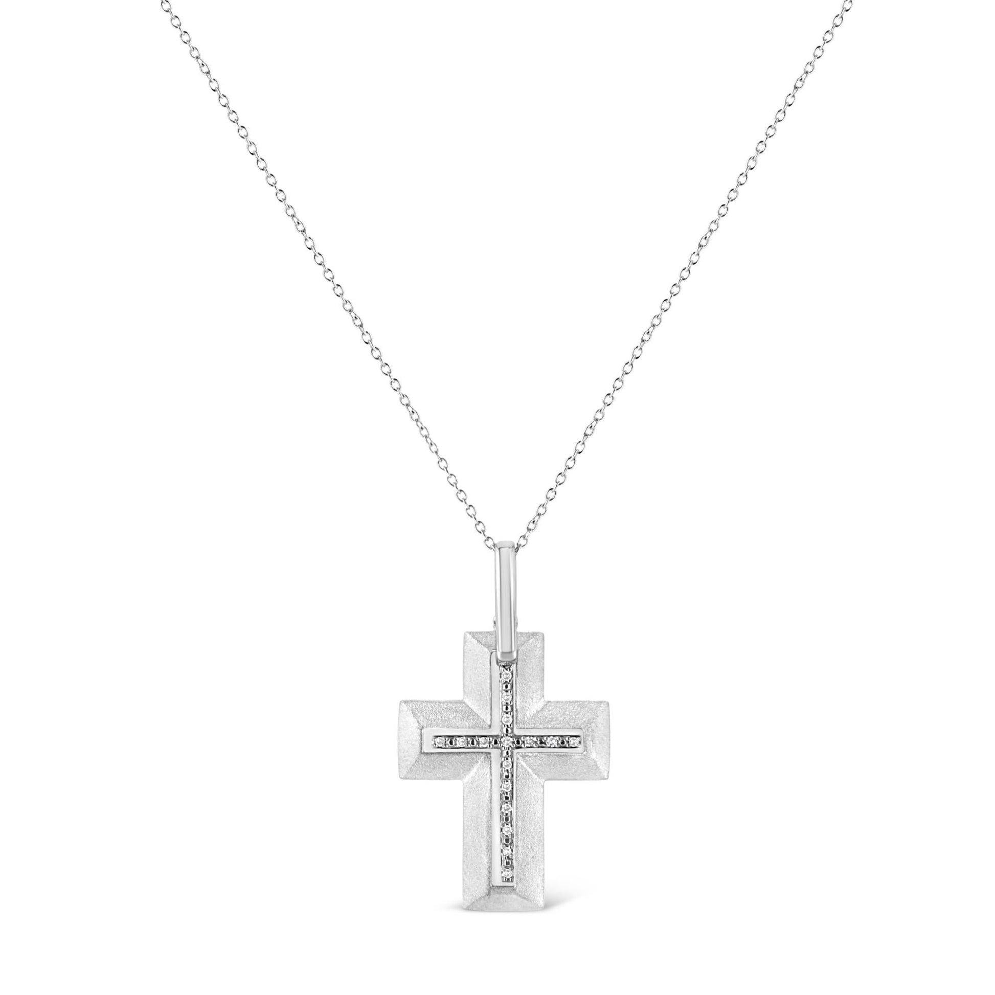 .925 Sterling Silver Prong-Set Diamond Accent Bold Cross 18" Pendant Necklace (I-J Color, I1-I2 Clarity)-1
