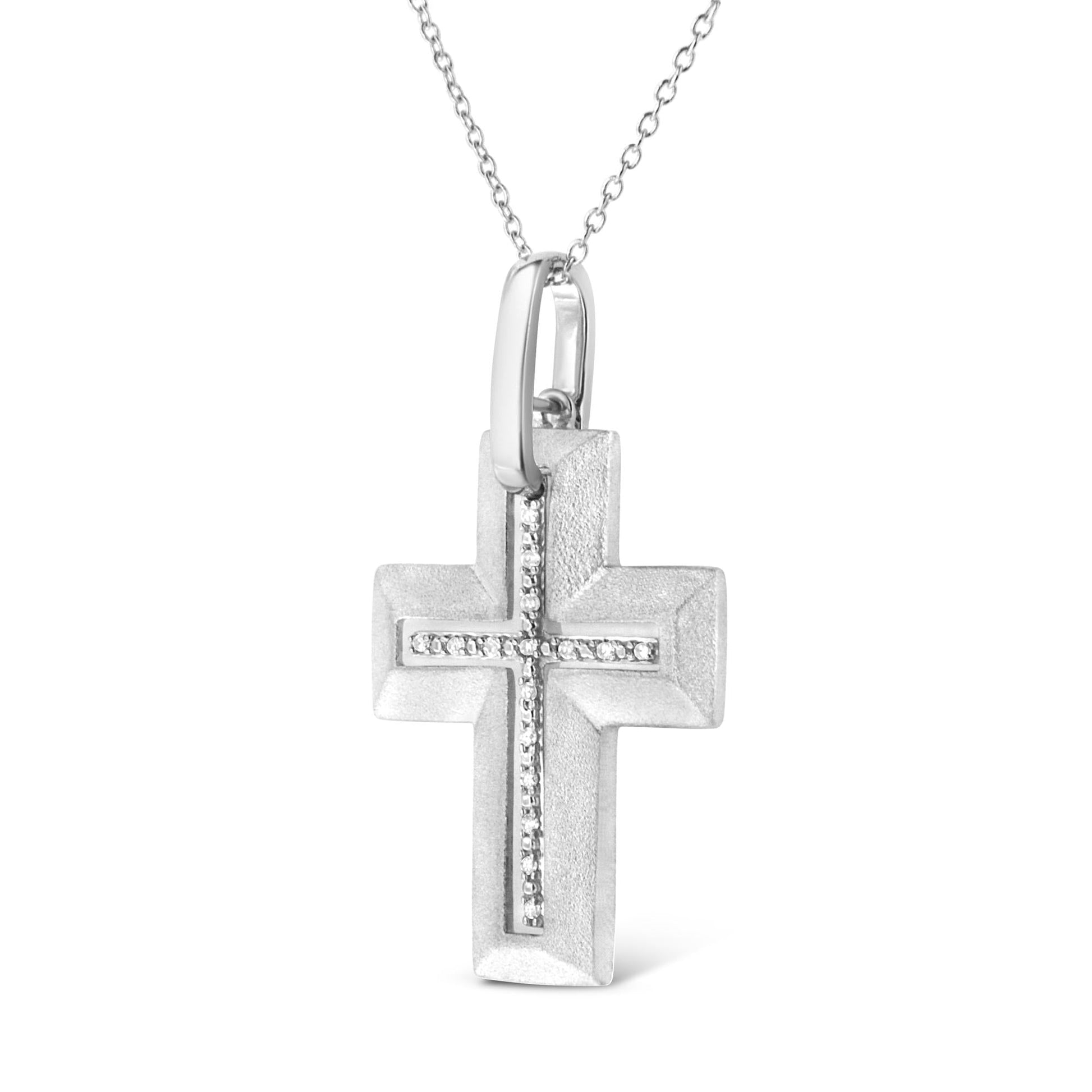 .925 Sterling Silver Prong-Set Diamond Accent Bold Cross 18" Pendant Necklace (I-J Color, I1-I2 Clarity)-3