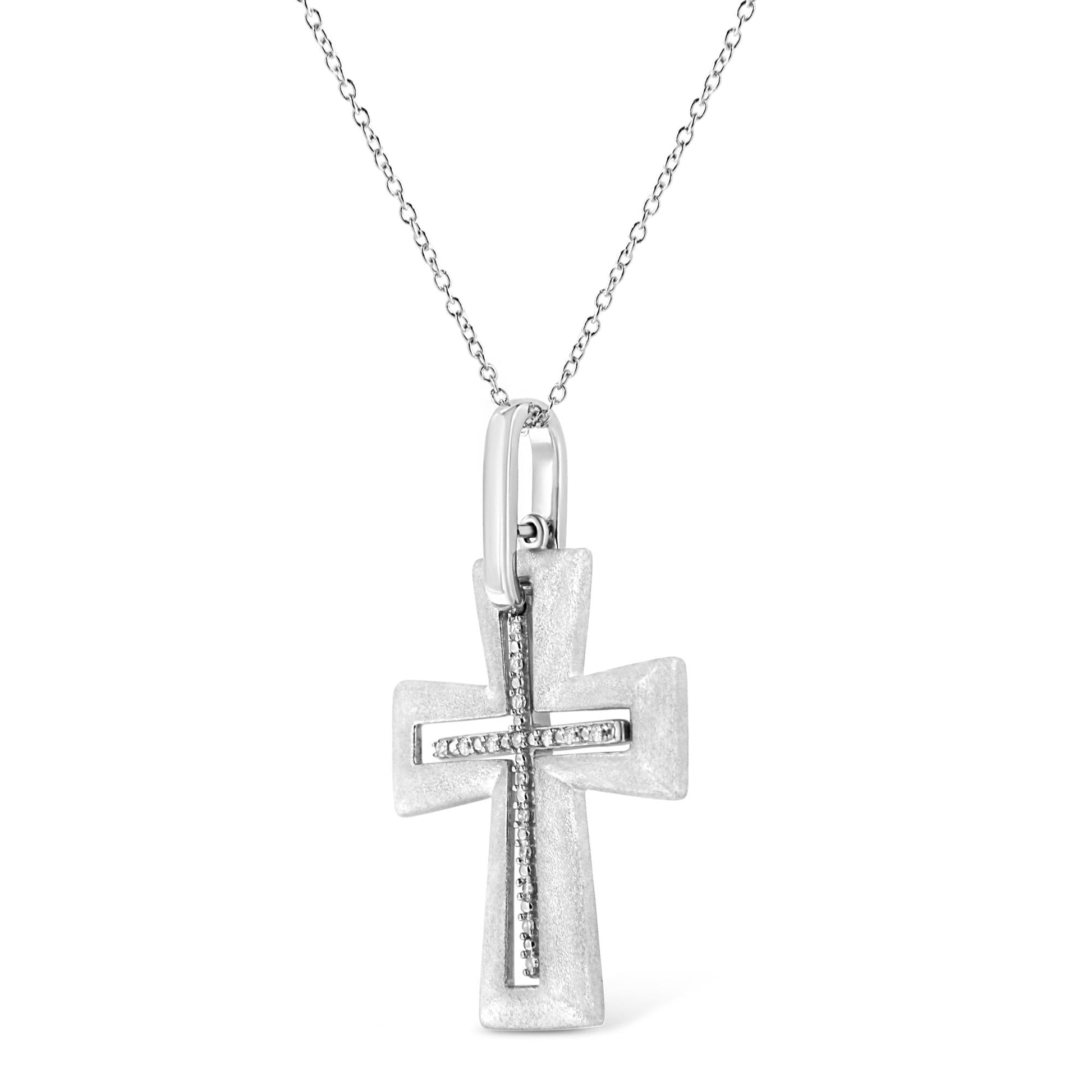 .925 Sterling Silver Prong-Set Diamond Accent Cross 18" Pendant Necklace (I-J Color, I1-I2 Clarity)-3