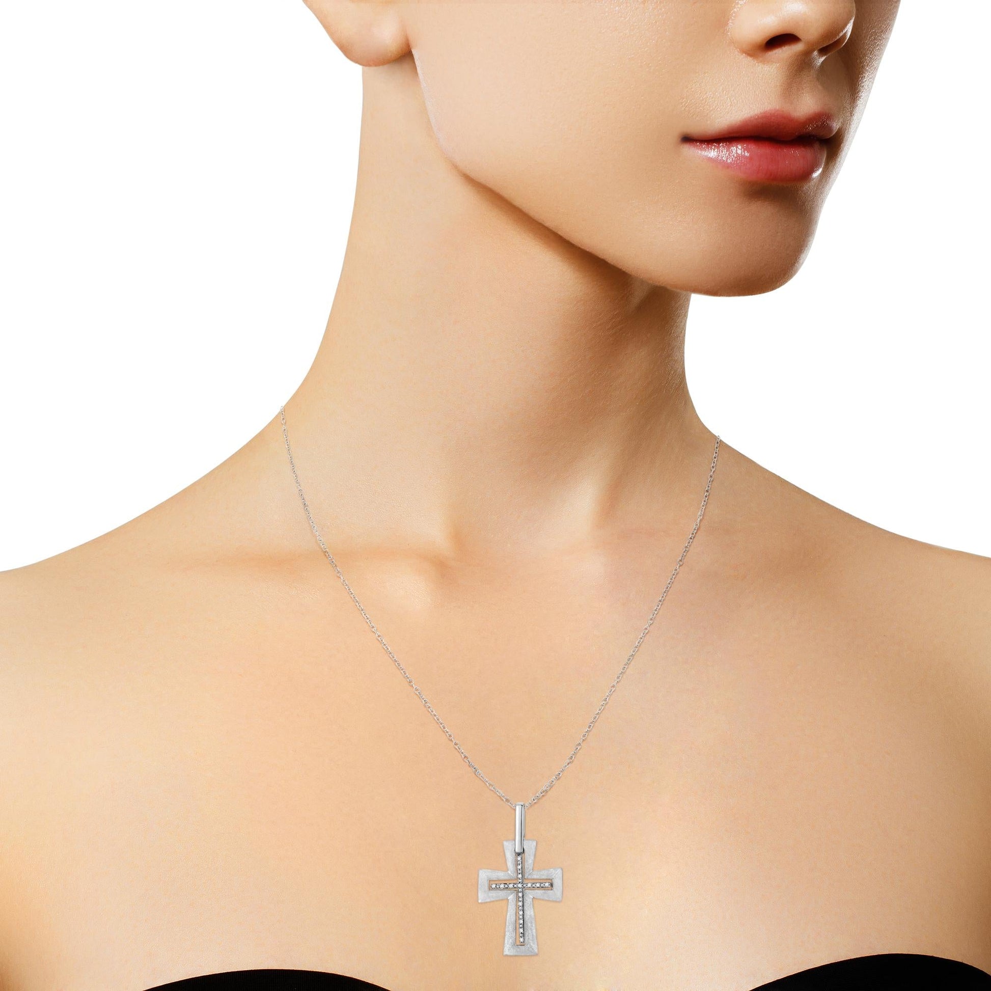 .925 Sterling Silver Prong-Set Diamond Accent Cross 18" Pendant Necklace (I-J Color, I1-I2 Clarity)-2
