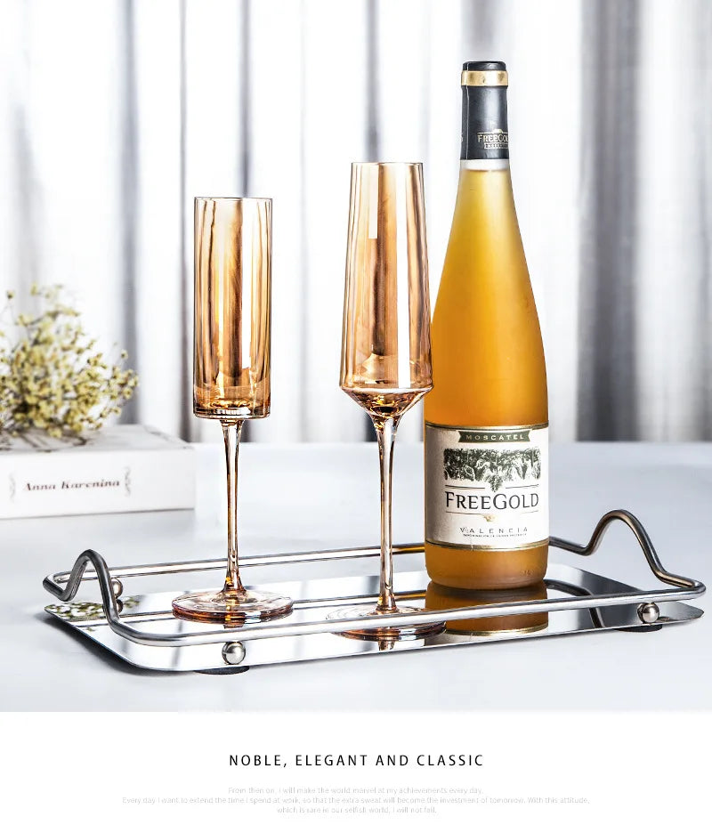 1pcs Nordic Golden Unleaded Crystal Wine Glass Luxury Amber Handmade Champagne Glasses Cocktail Goblet Set Bar Family Drinkware