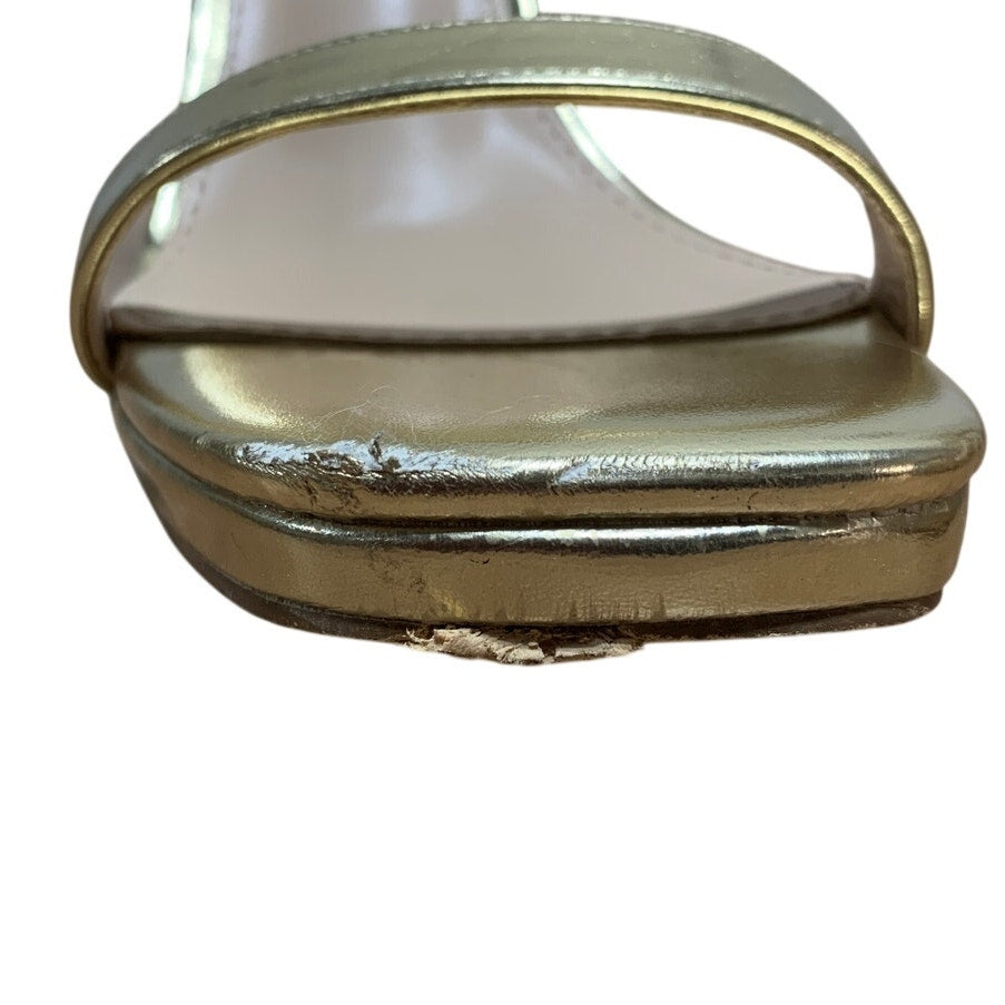 Elisabet Tang Womens Size 7.5 Gold 4" Heels Open Square Toe Ankle Strap Shoes
