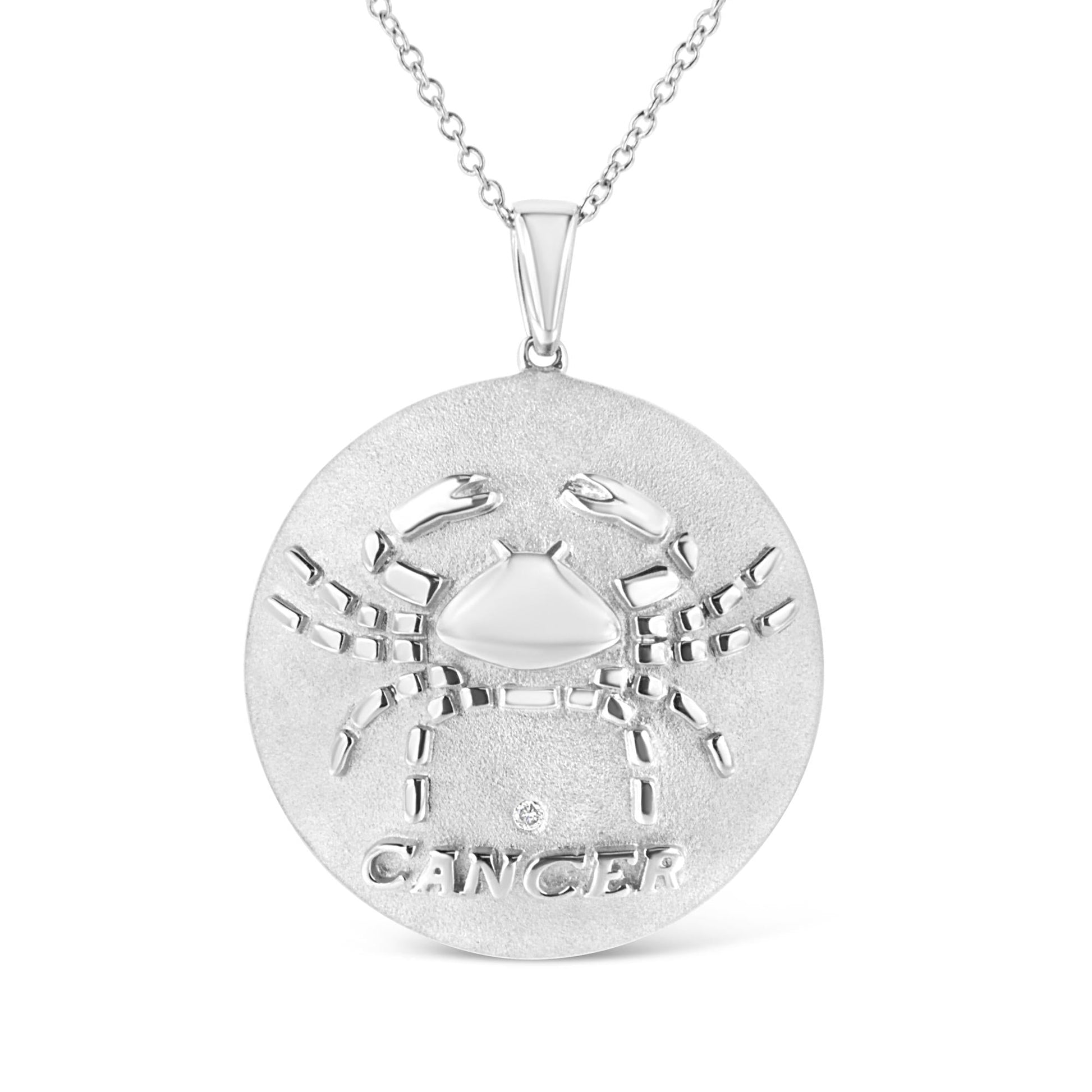 .925 Sterling Silver Diamond Accent Cancer Zodiac Design 18" Pendant Necklace Medallion (K-L Color, I1-I2 Clarity)-0