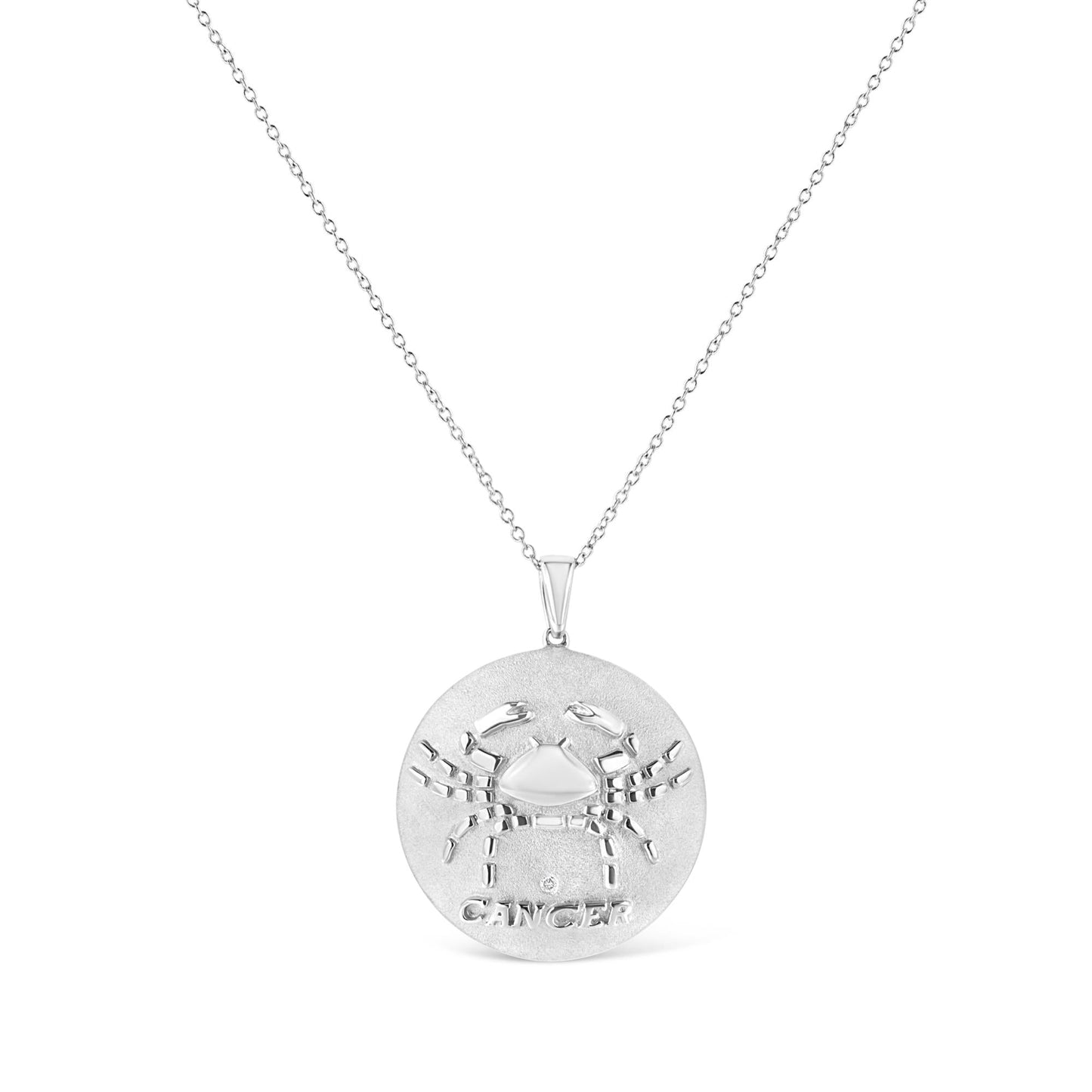 .925 Sterling Silver Diamond Accent Cancer Zodiac Design 18" Pendant Necklace Medallion (K-L Color, I1-I2 Clarity)-1