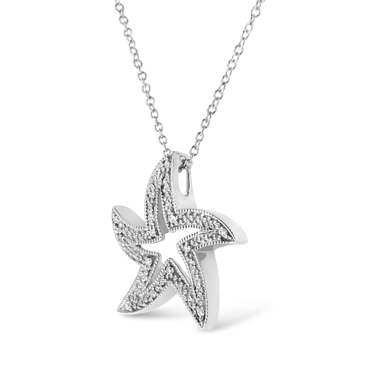.925 Sterling Silver Prong-Set Diamond Accent Starfish 18" Pendant Necklace (I-J Color, I1-I2 Clarity)-3