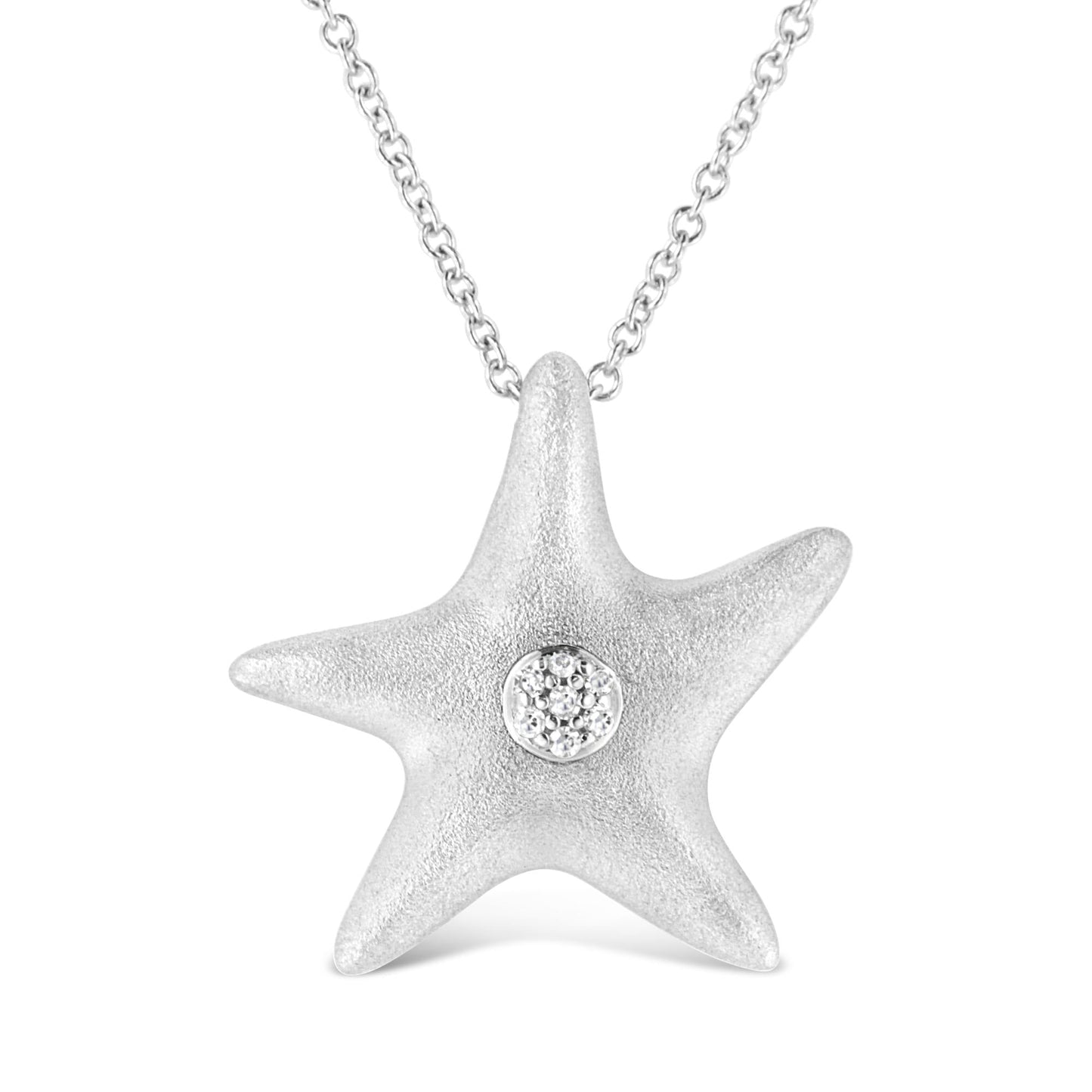 .925 Sterling Silver Prong-Set Diamond Accent Starfish Pendant Necklace (I-J Color, I1-I2 Clarity) - Size 18"-0