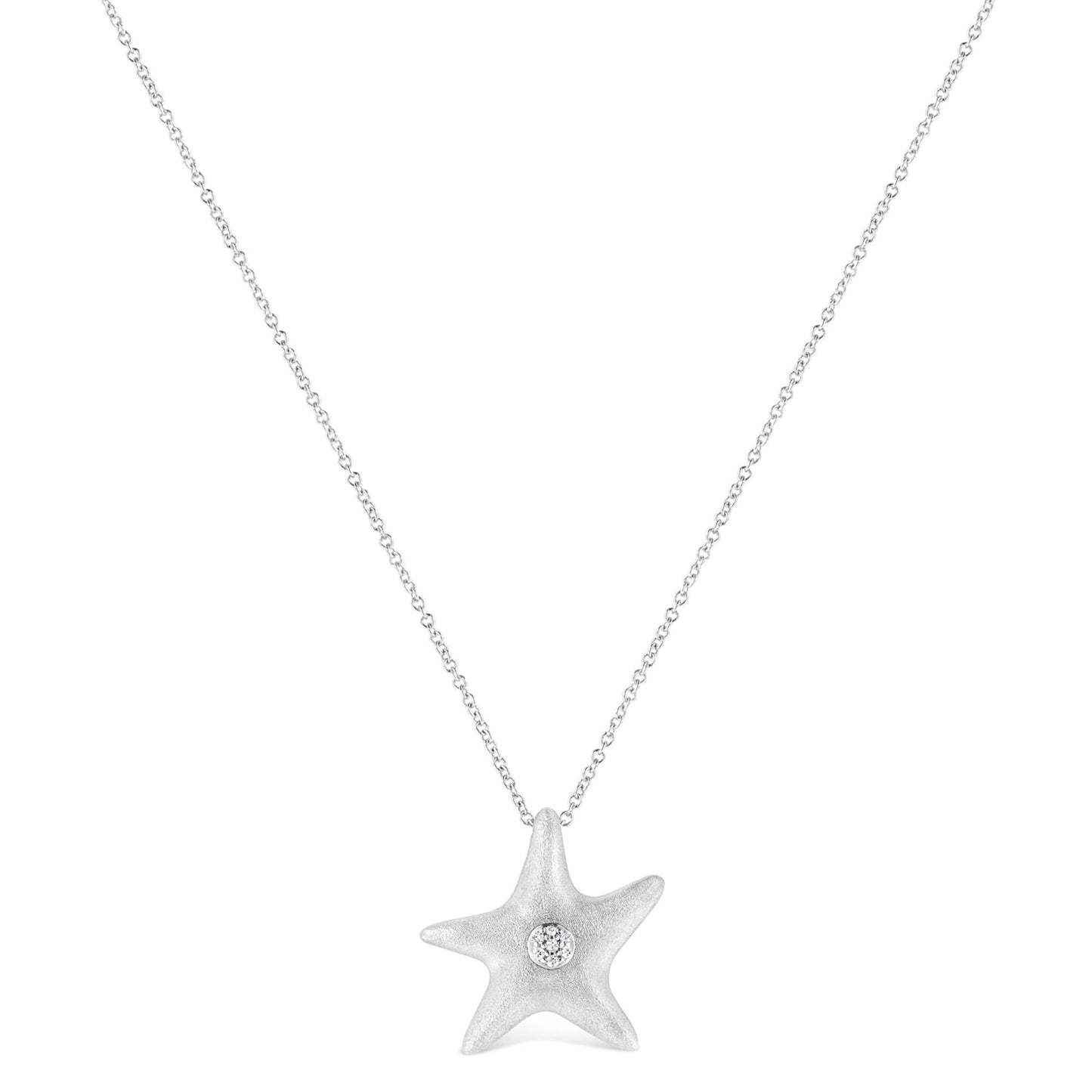 .925 Sterling Silver Prong-Set Diamond Accent Starfish Pendant Necklace (I-J Color, I1-I2 Clarity) - Size 18"-1