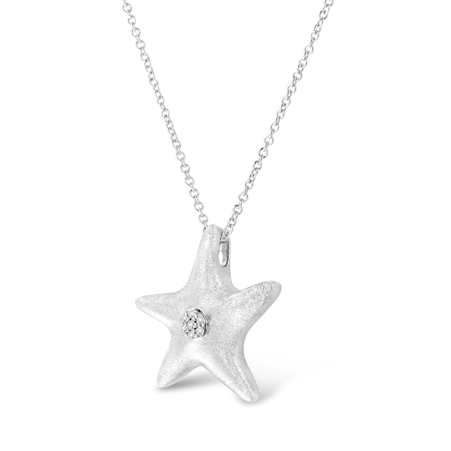 .925 Sterling Silver Prong-Set Diamond Accent Starfish Pendant Necklace (I-J Color, I1-I2 Clarity) - Size 18"-3
